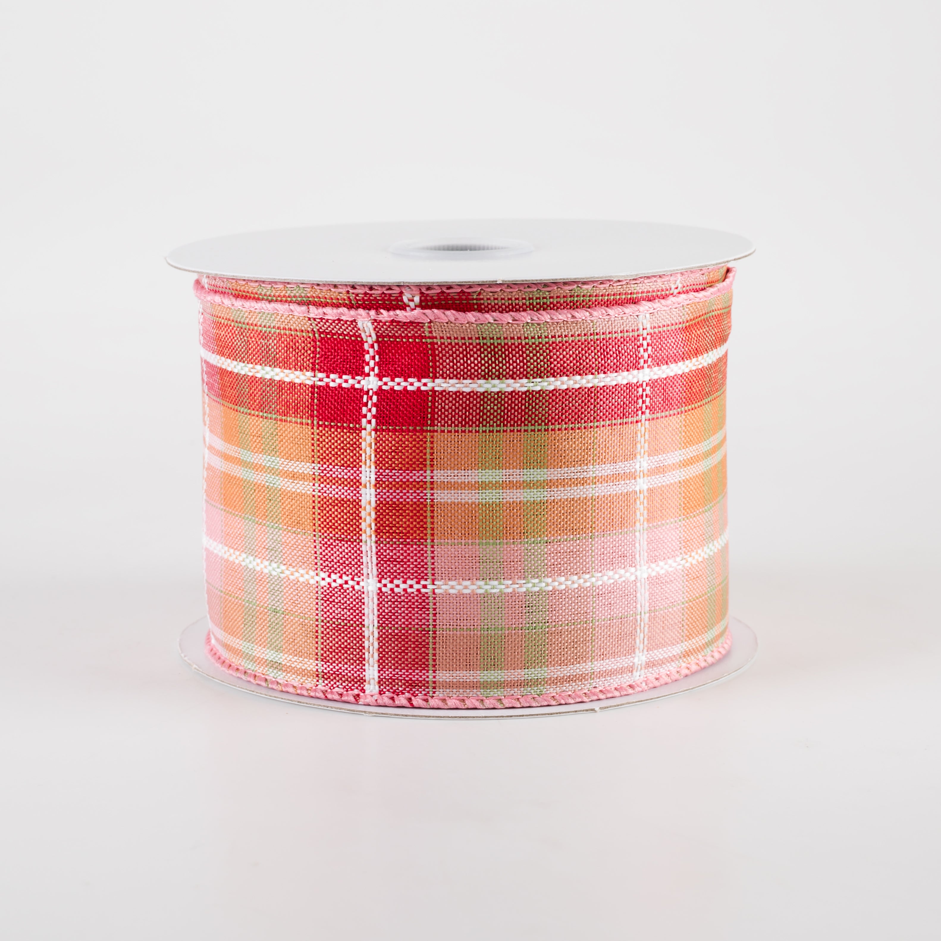 2.5" Kennedy Plaid Ribbon: Blush, Mint, White (10 Yards)