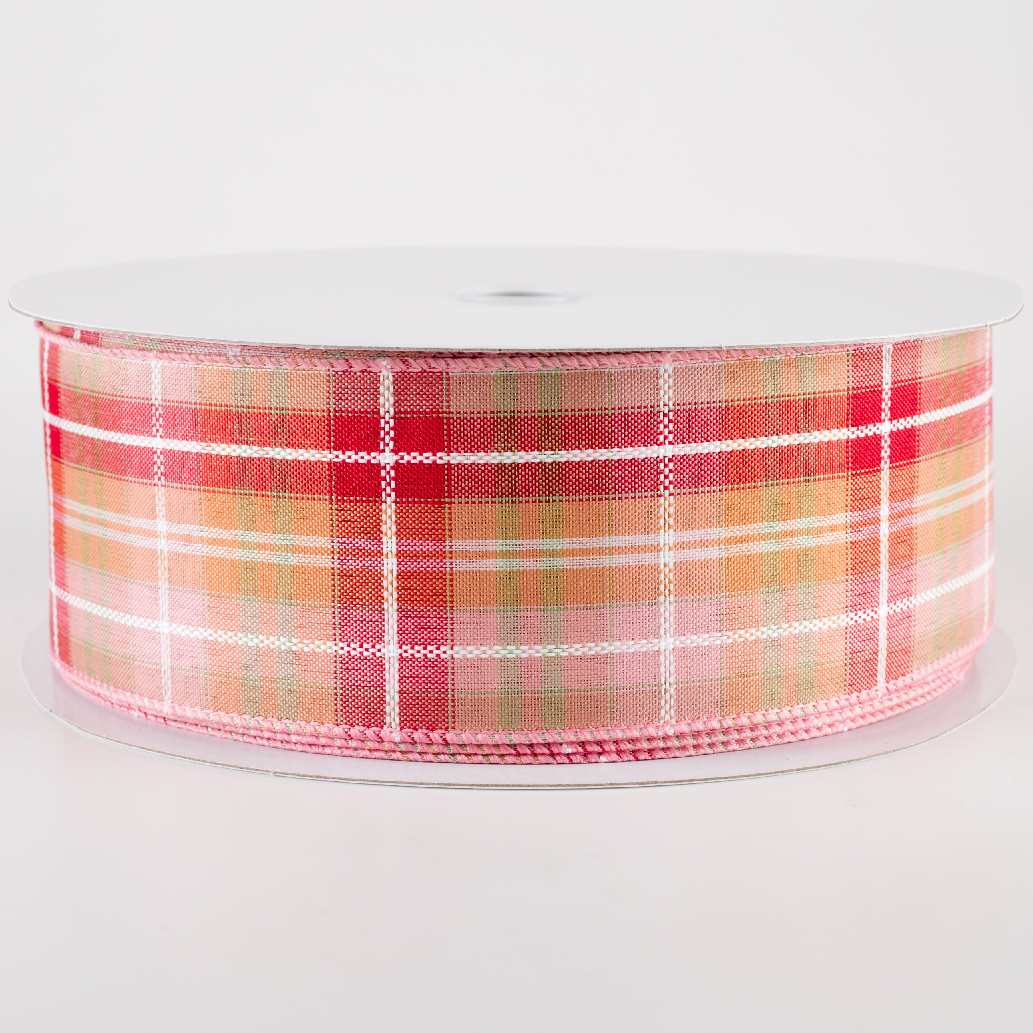 2.5" Kennedy Plaid Ribbon: Blush, Mint, White (50 Yards) Item Number: 841-40-420