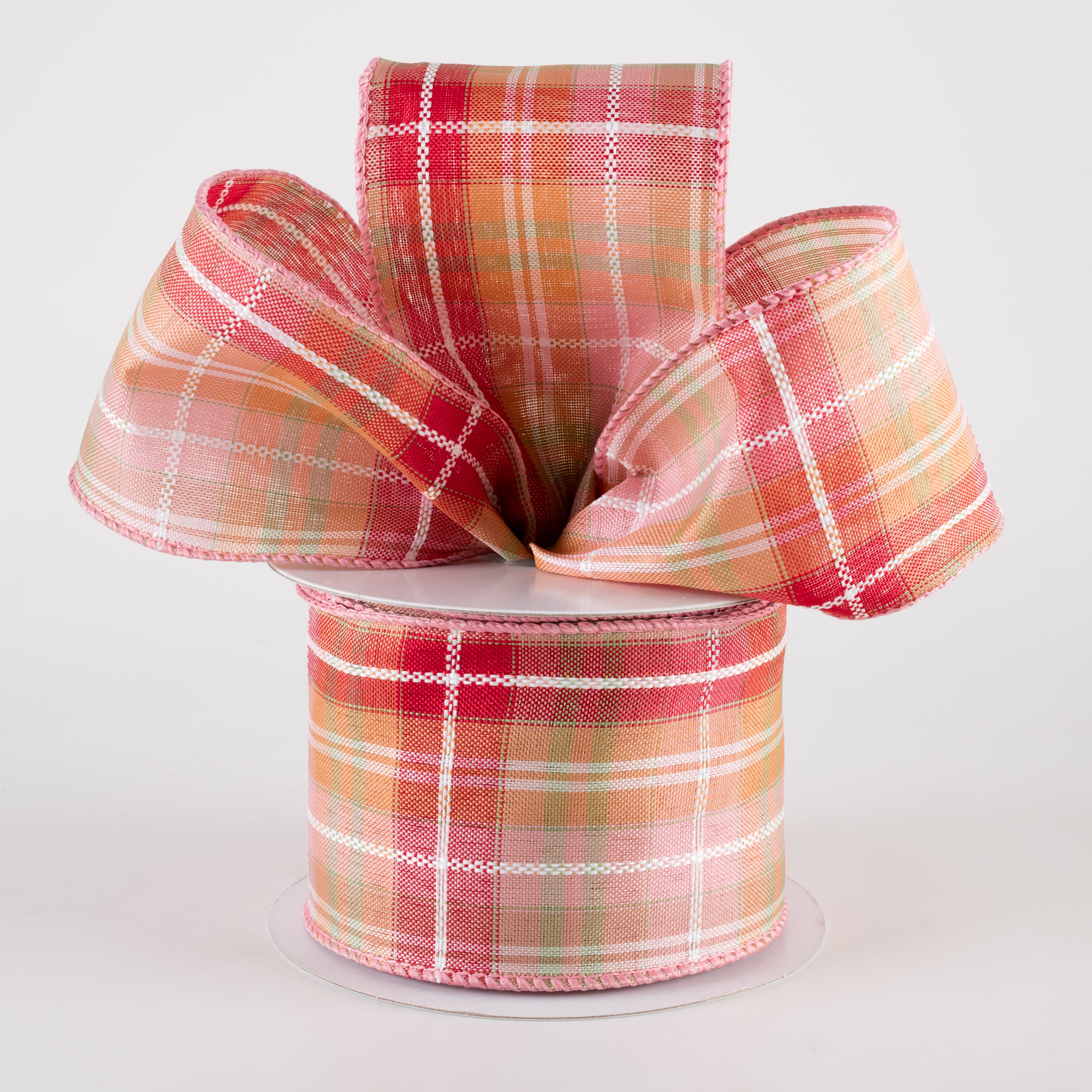 2.5" Kennedy Plaid Ribbon: Blush, Mint, White (10 Yards) Lifestyle Photo