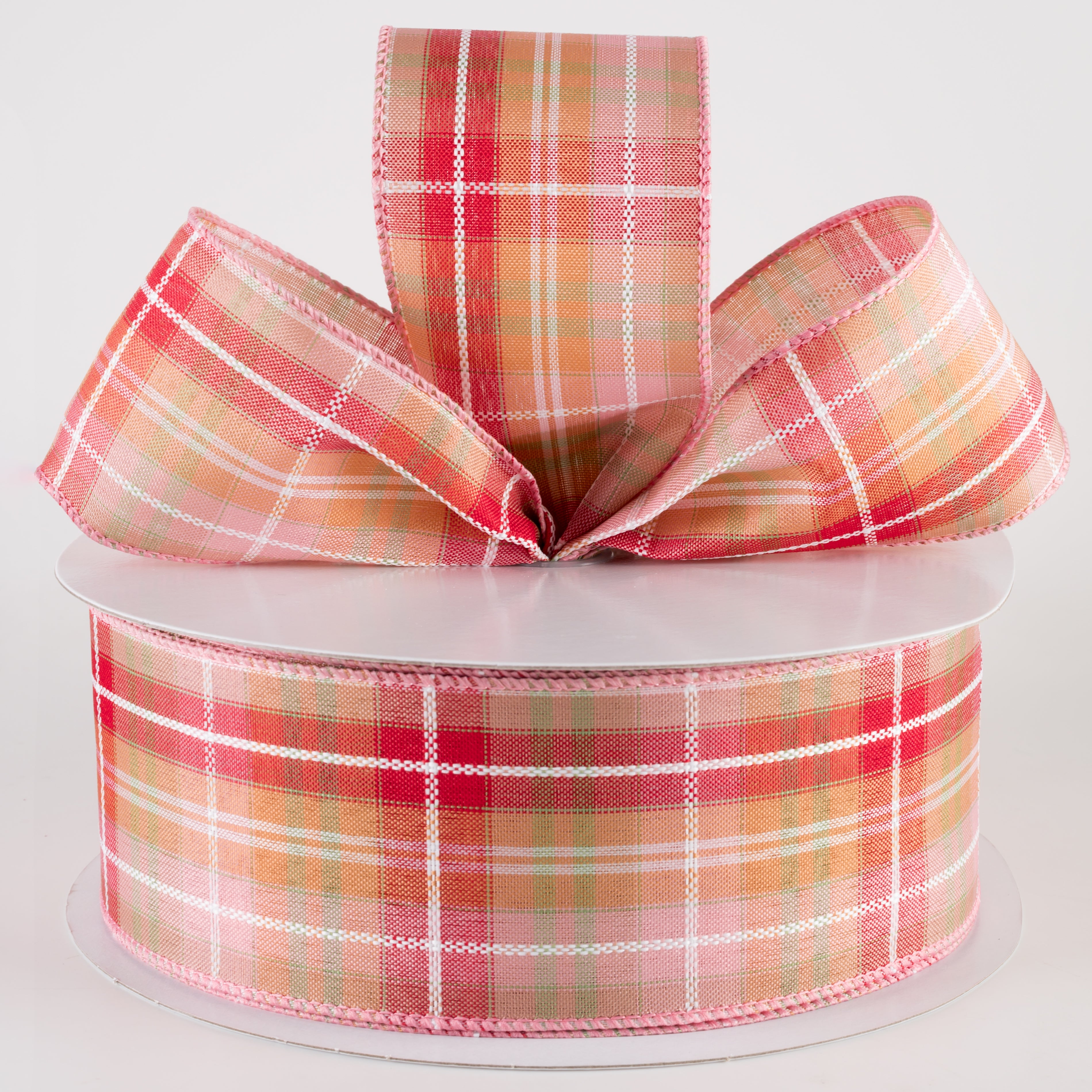 2.5" Kennedy Plaid Ribbon: Blush, Mint, White (50 Yards) Lifestyle Photo