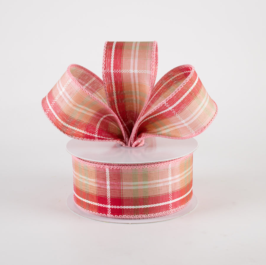 1.5" Kennedy Plaid Ribbon: Blush, Mint, White (10 Yards) Lifestyle Photo