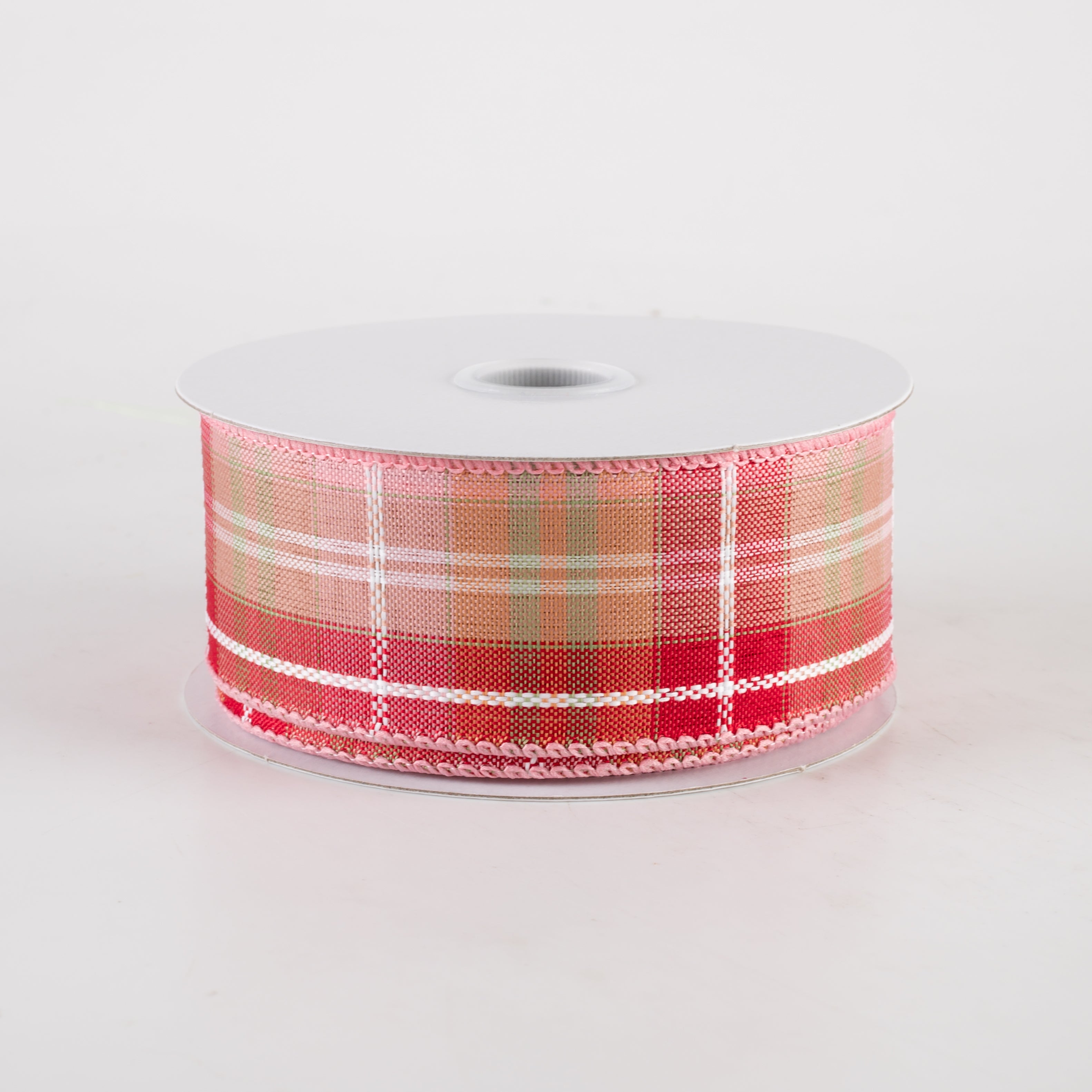 1.5" Kennedy Plaid Ribbon: Blush, Mint, White (10 Yards)