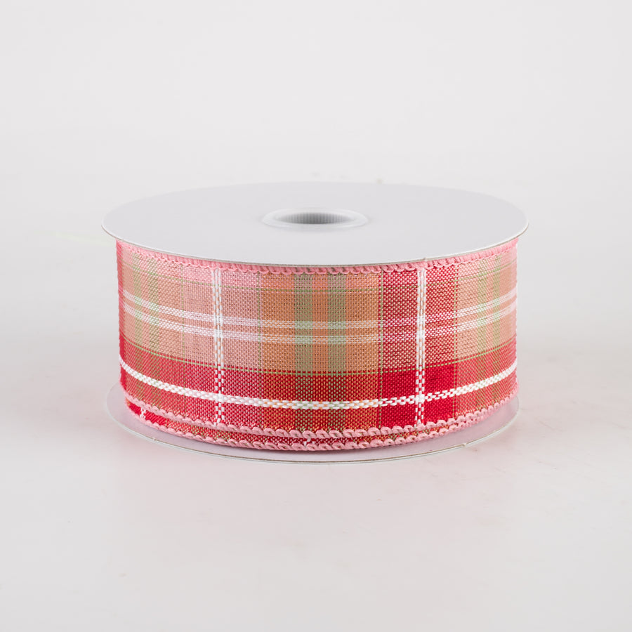 1.5" Kennedy Plaid Ribbon: Blush, Mint, White (10 Yards)