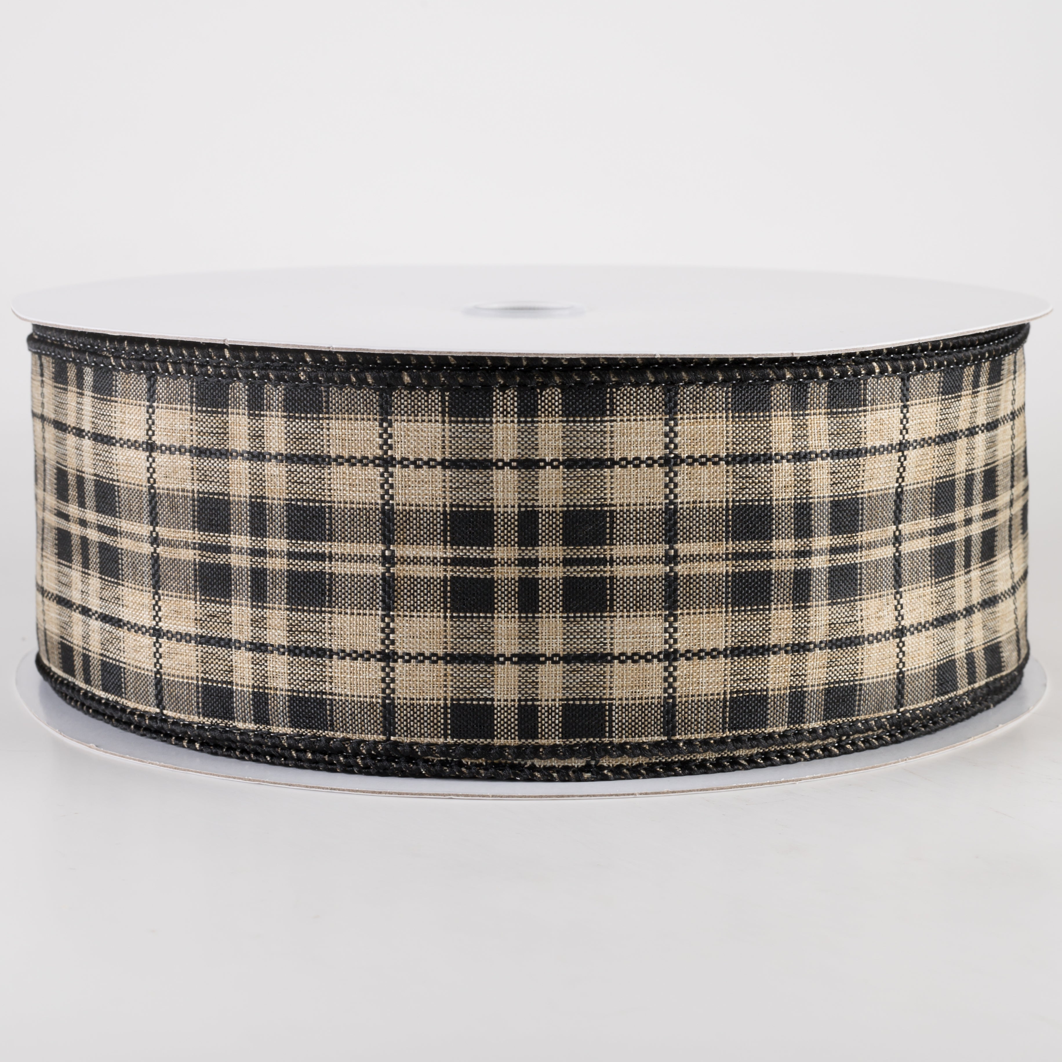 2.5" Kennedy Plaid Ribbon: Natural & Black (50 Yards)