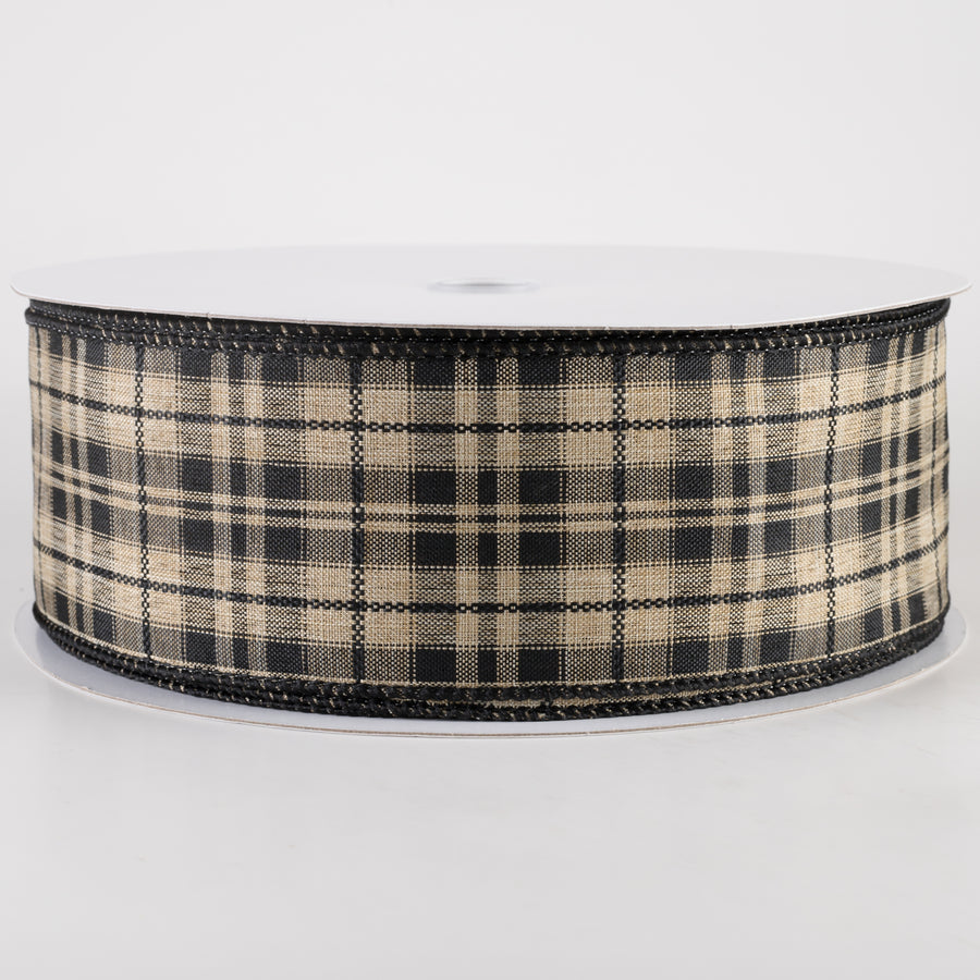 2.5" Kennedy Plaid Ribbon: Natural & Black (50 Yards)