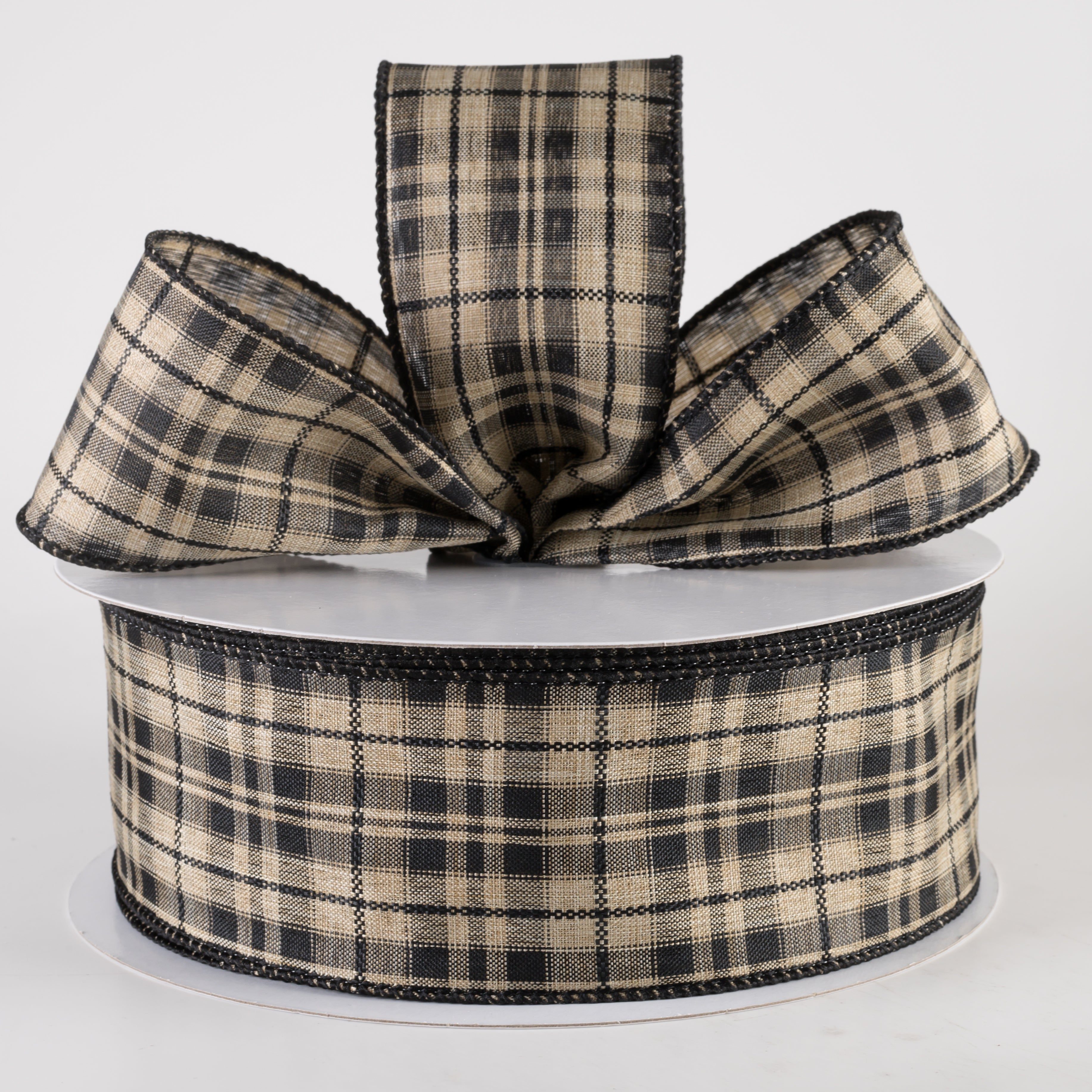 2.5" Kennedy Plaid Ribbon: Natural & Black (50 Yards) Lifestyle Photo