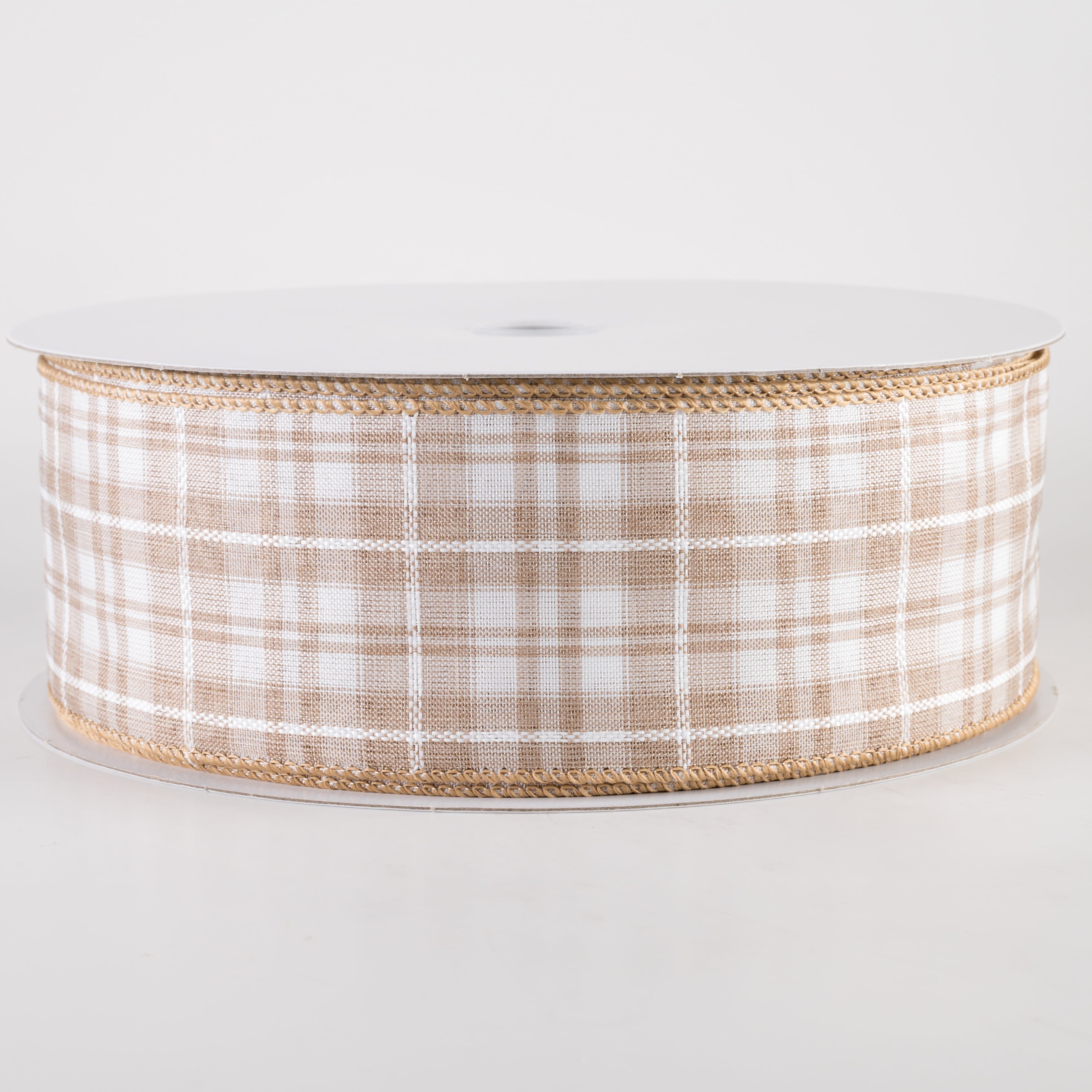 2.5" Kennedy Plaid Ribbon: Natural & White (50 Yards) Item Number: 841-40-409