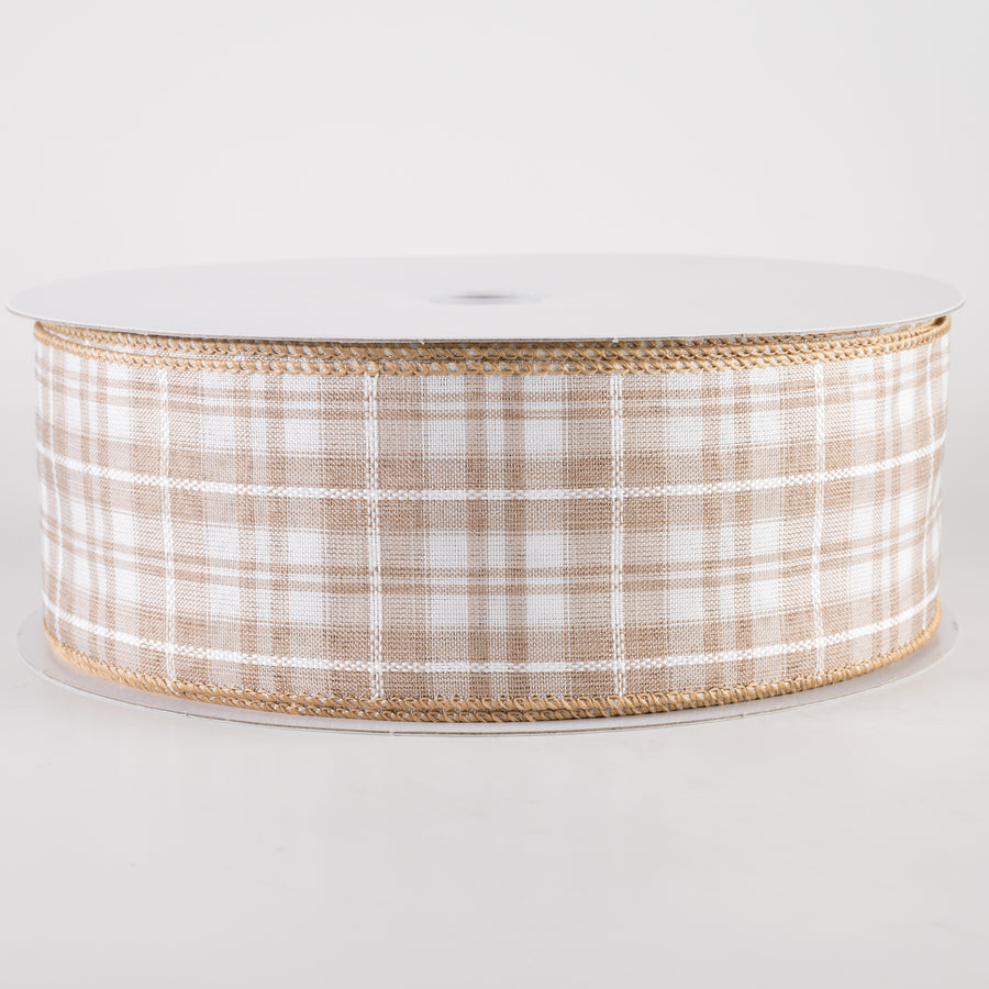 2.5" Kennedy Plaid Ribbon: Natural & White (50 Yards) Item Number: 841-40-409