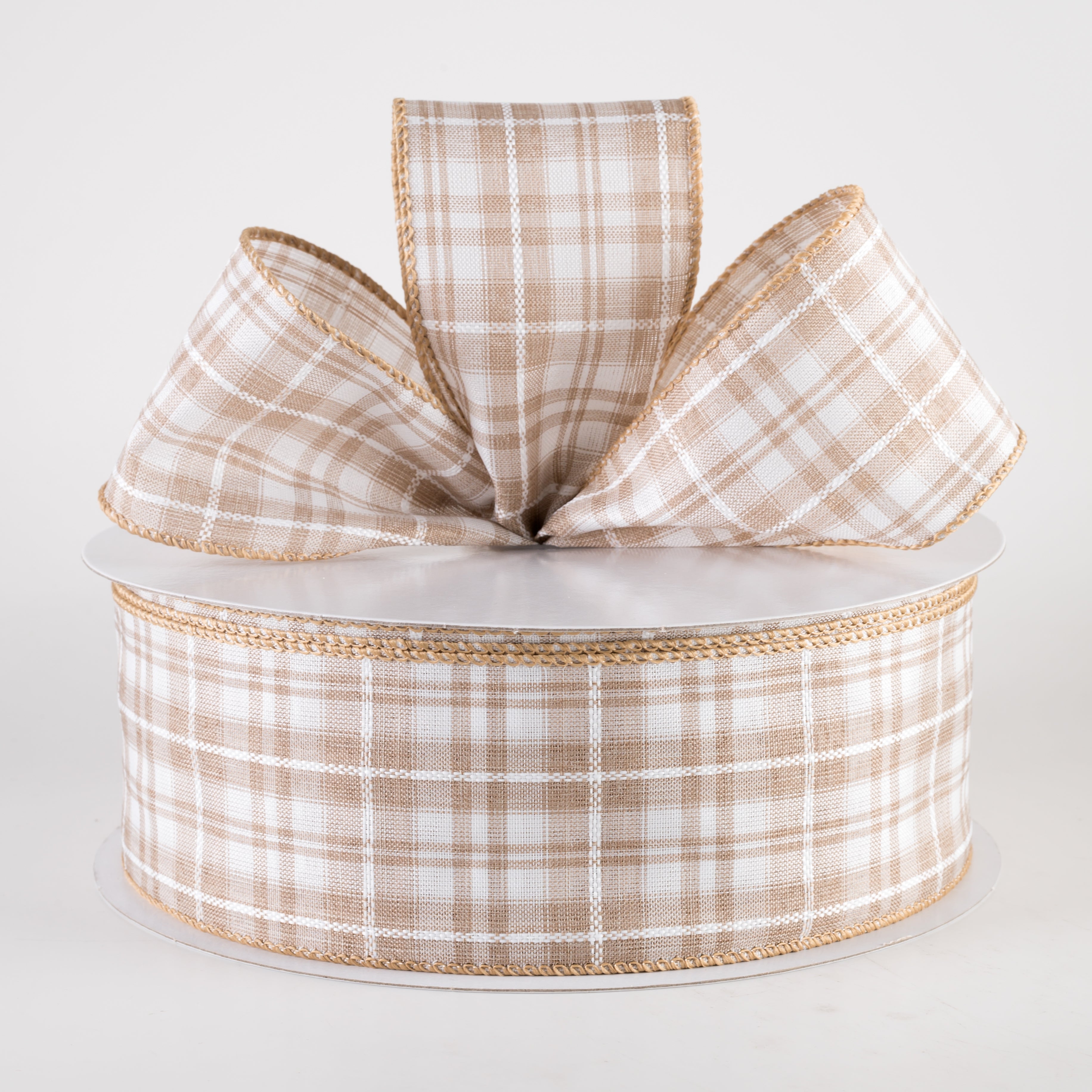 2.5" Kennedy Plaid Ribbon: Natural & White (50 Yards) Lifestyle Photo