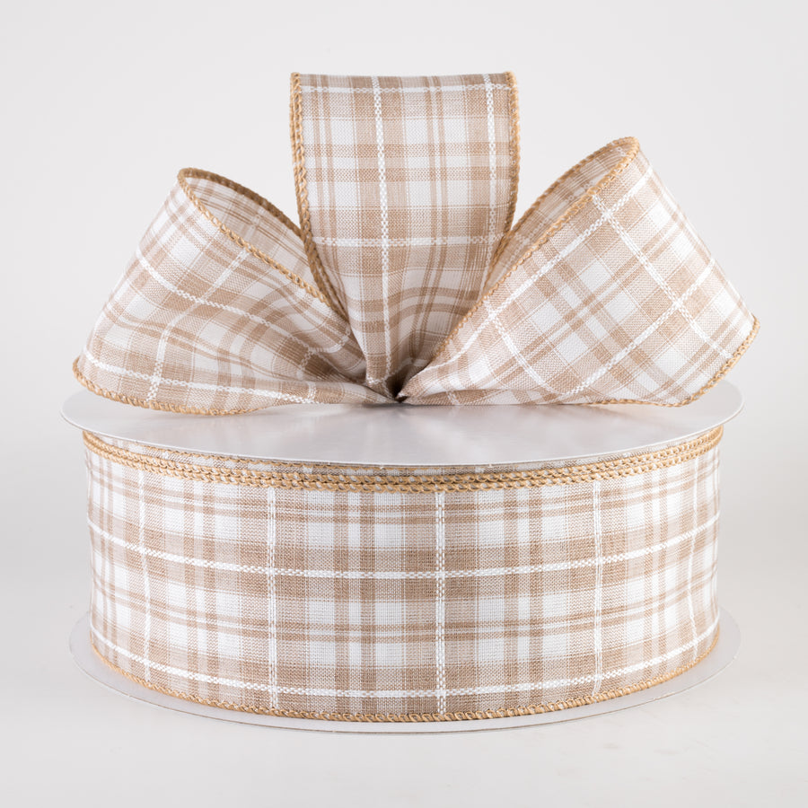 2.5" Kennedy Plaid Ribbon: Natural & White (50 Yards) Lifestyle Photo