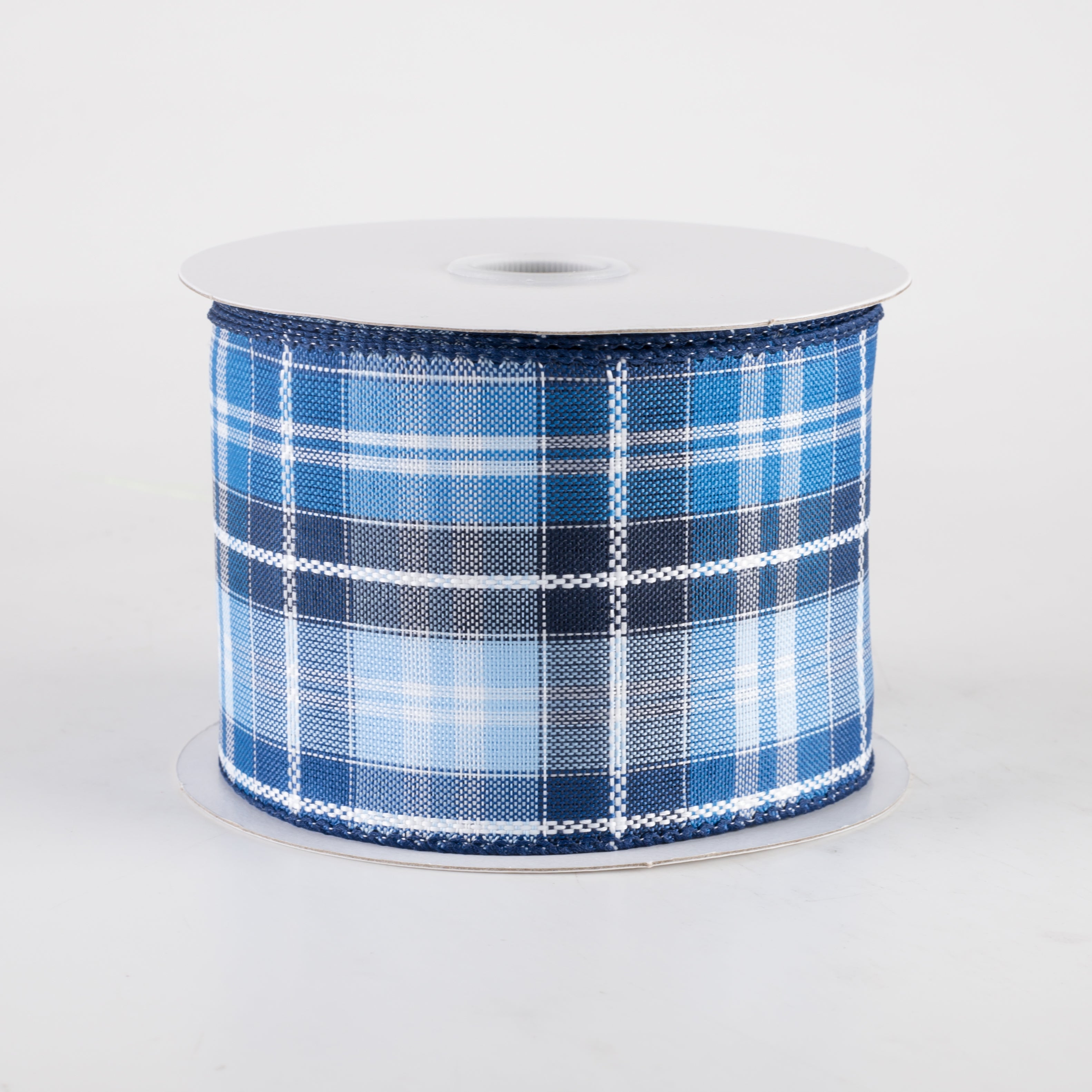 2.5" Kennedy Plaid Ribbon: Navy, Light Blue, White (10 Yards)