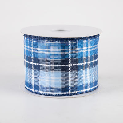 2.5" Kennedy Plaid Ribbon: Navy, Light Blue, White (10 Yards)