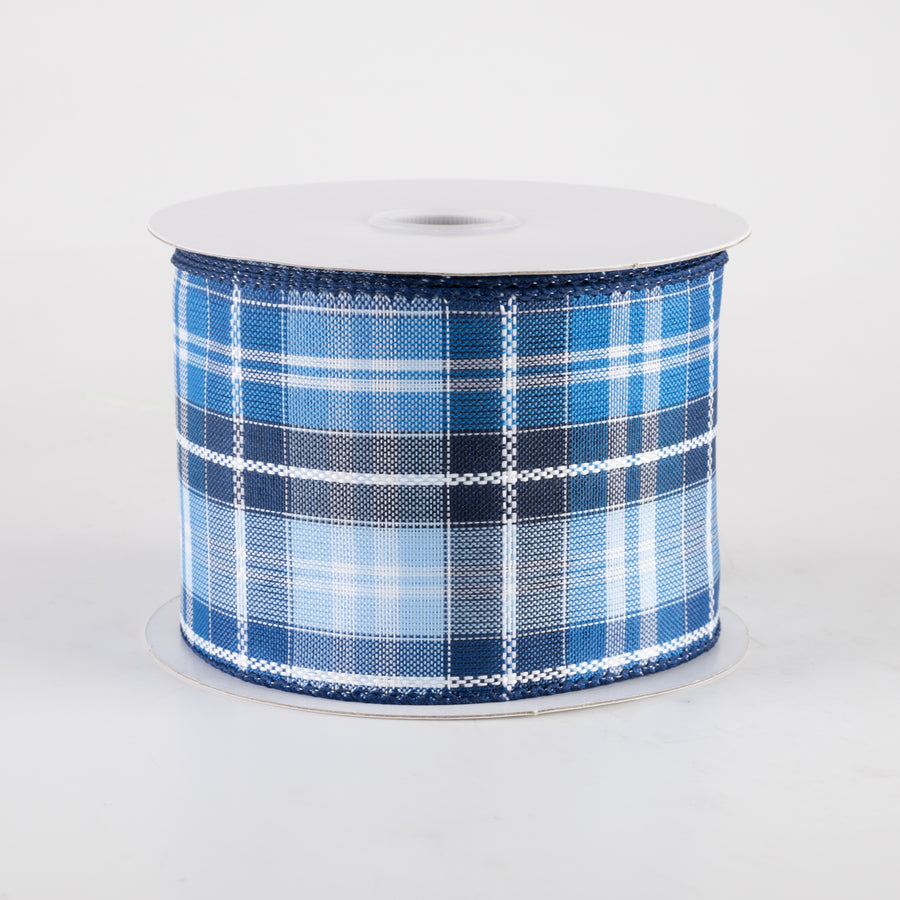 2.5" Kennedy Plaid Ribbon: Navy, Light Blue, White (10 Yards)