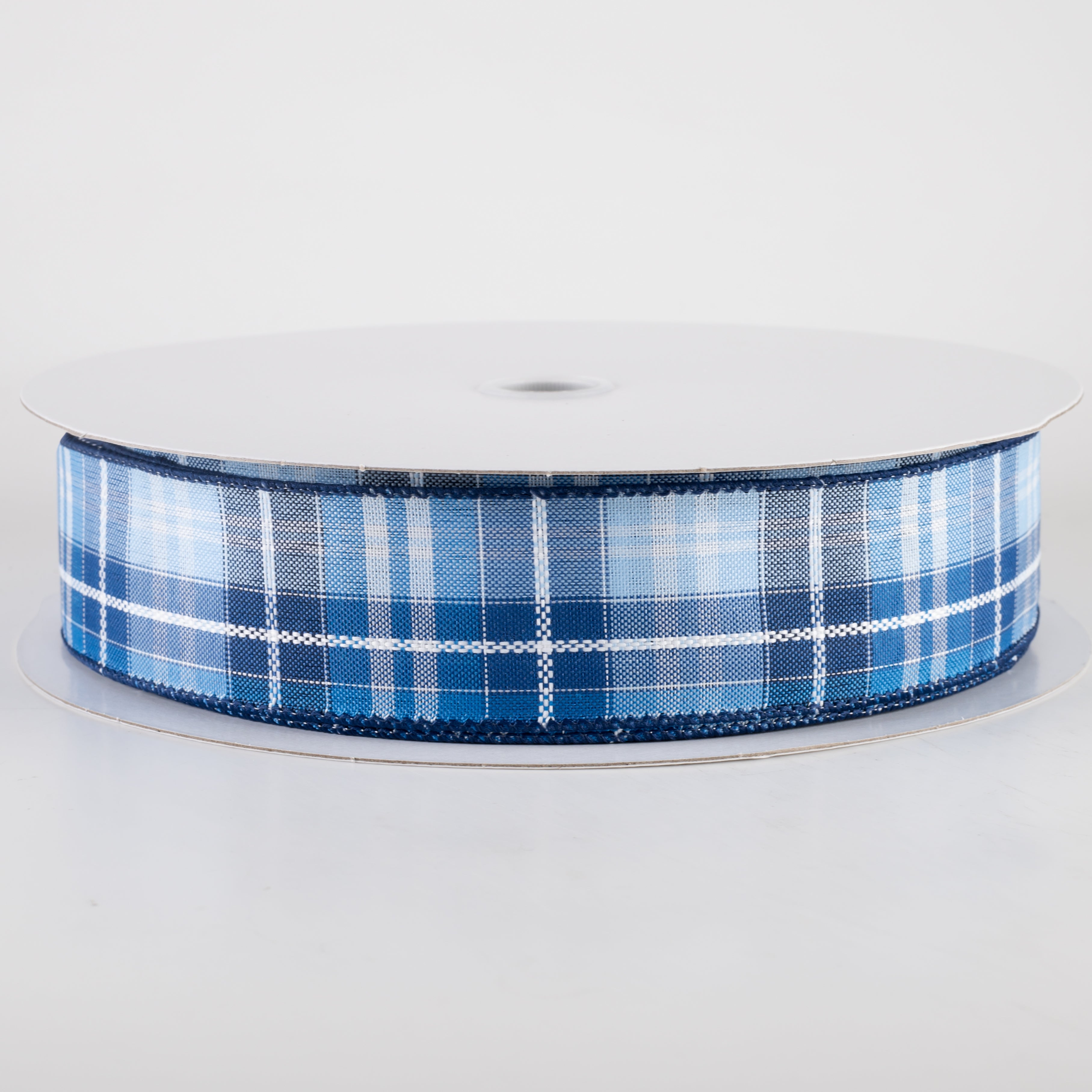 1.5" Kennedy Plaid Ribbon: Navy, Light Blue, White (50 Yards)