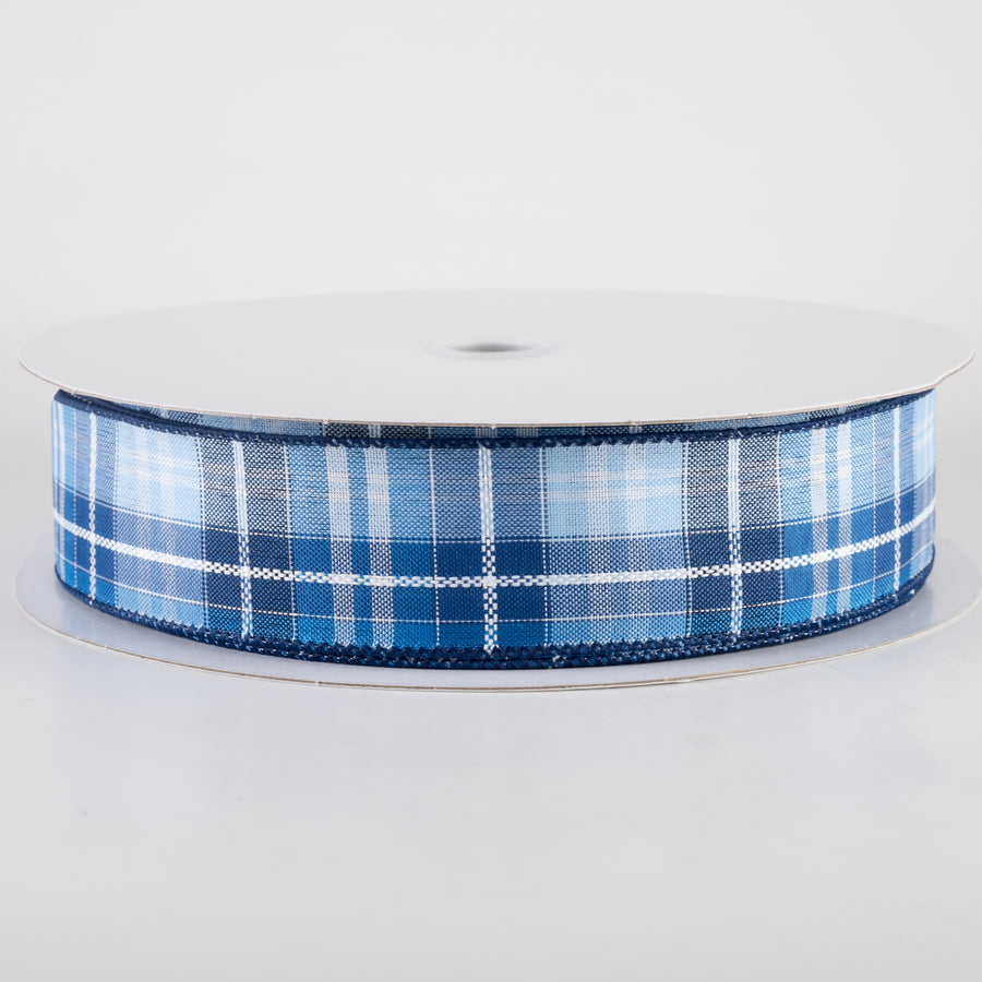 1.5" Kennedy Plaid Ribbon: Navy, Light Blue, White (50 Yards)