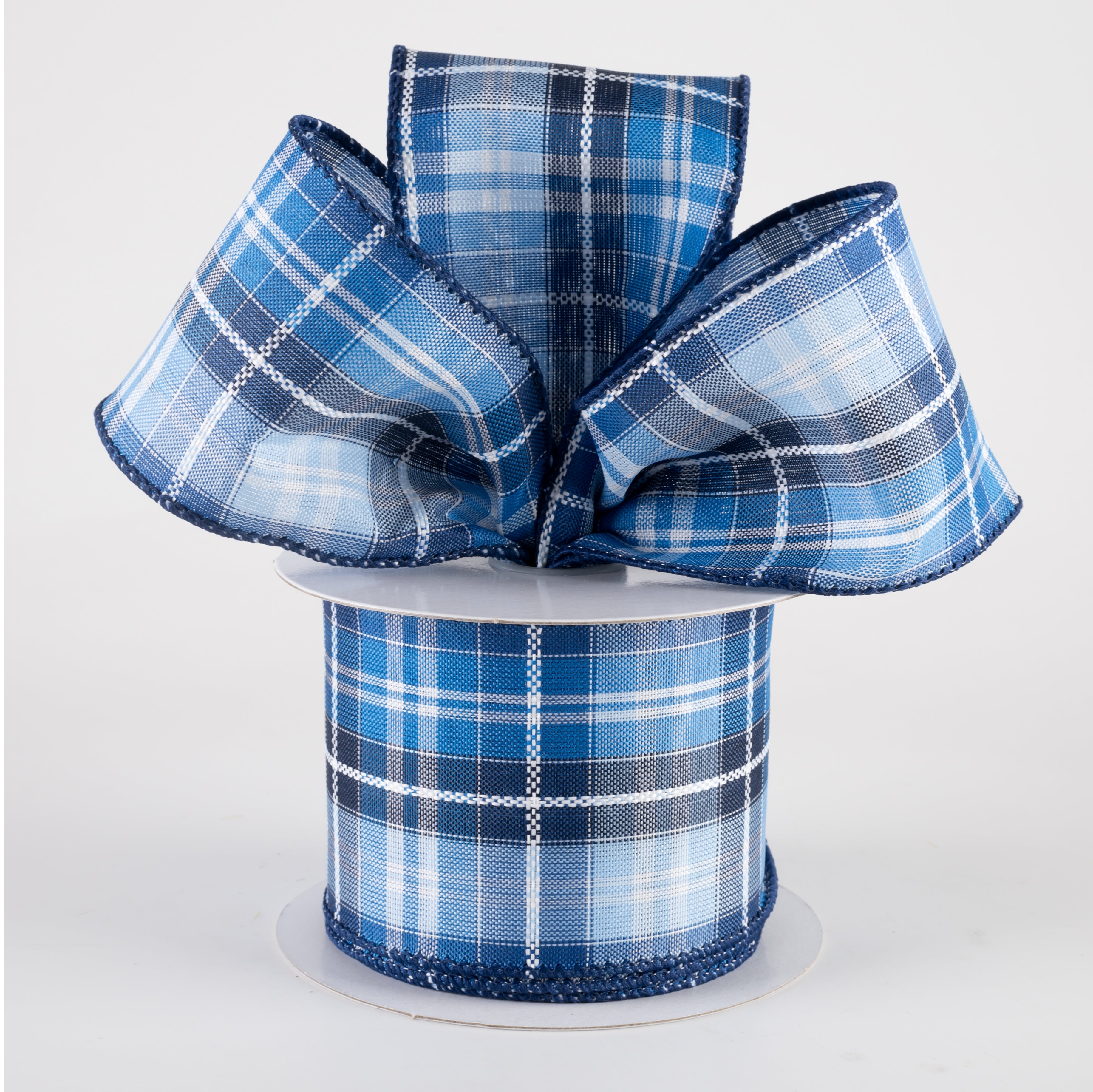 2.5" Kennedy Plaid Ribbon: Navy, Light Blue, White (10 Yards) Lifestyle Photo