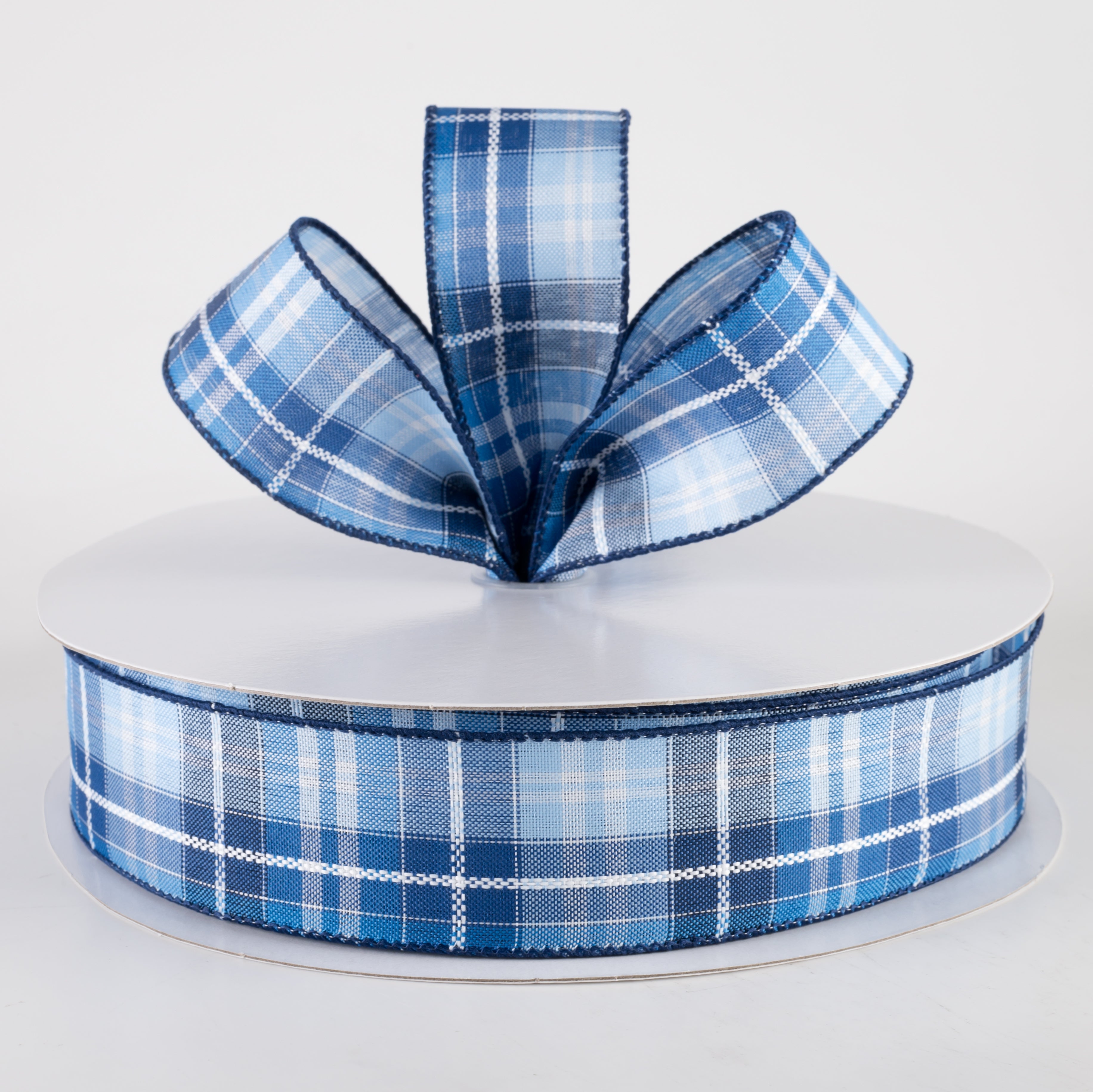 1.5" Kennedy Plaid Ribbon: Navy, Light Blue, White (50 Yards) Lifestyle Photo