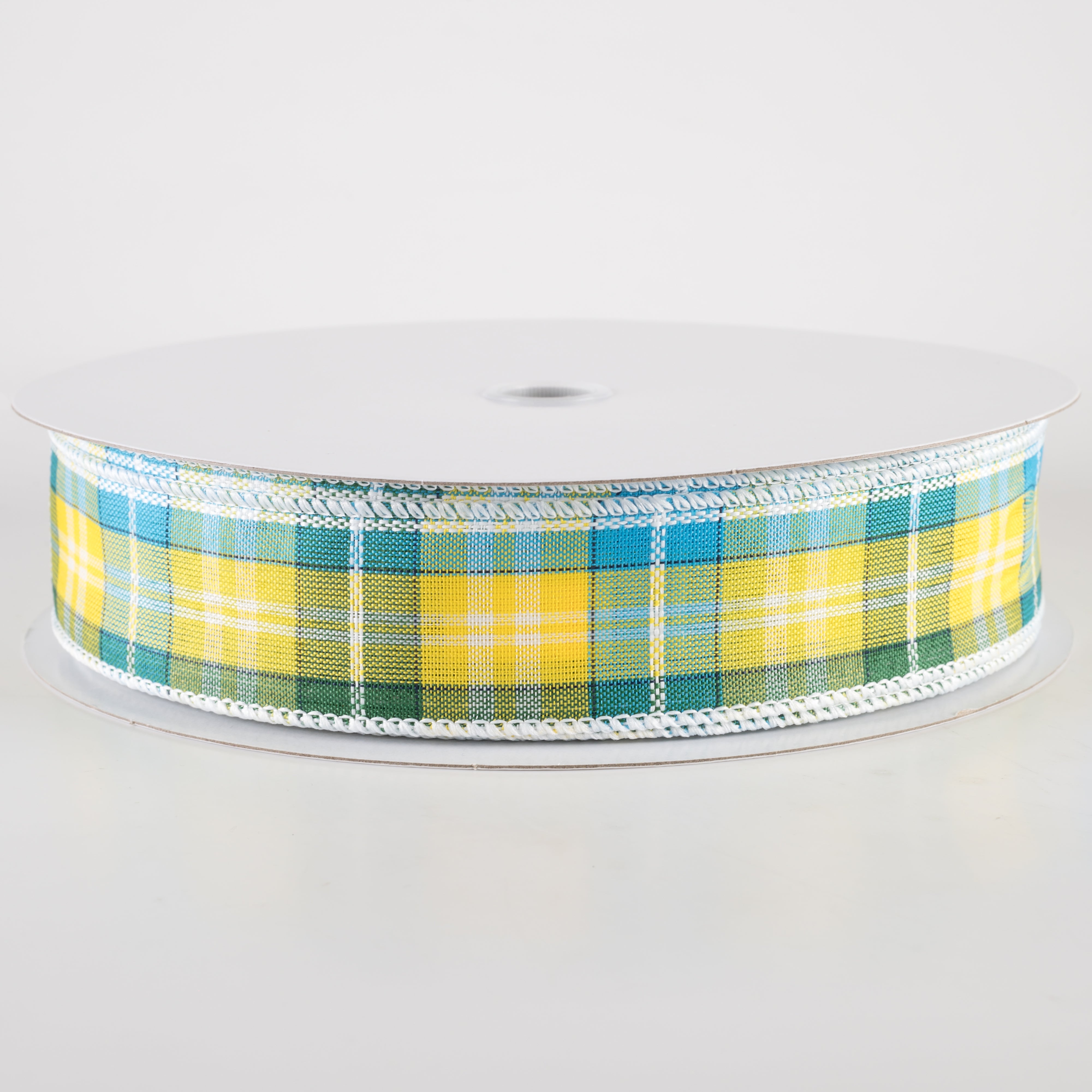 1.5" Kennedy Plaid Ribbon: Turquoise, Green, Yellow (50 Yards) Item Number: 841-09-422