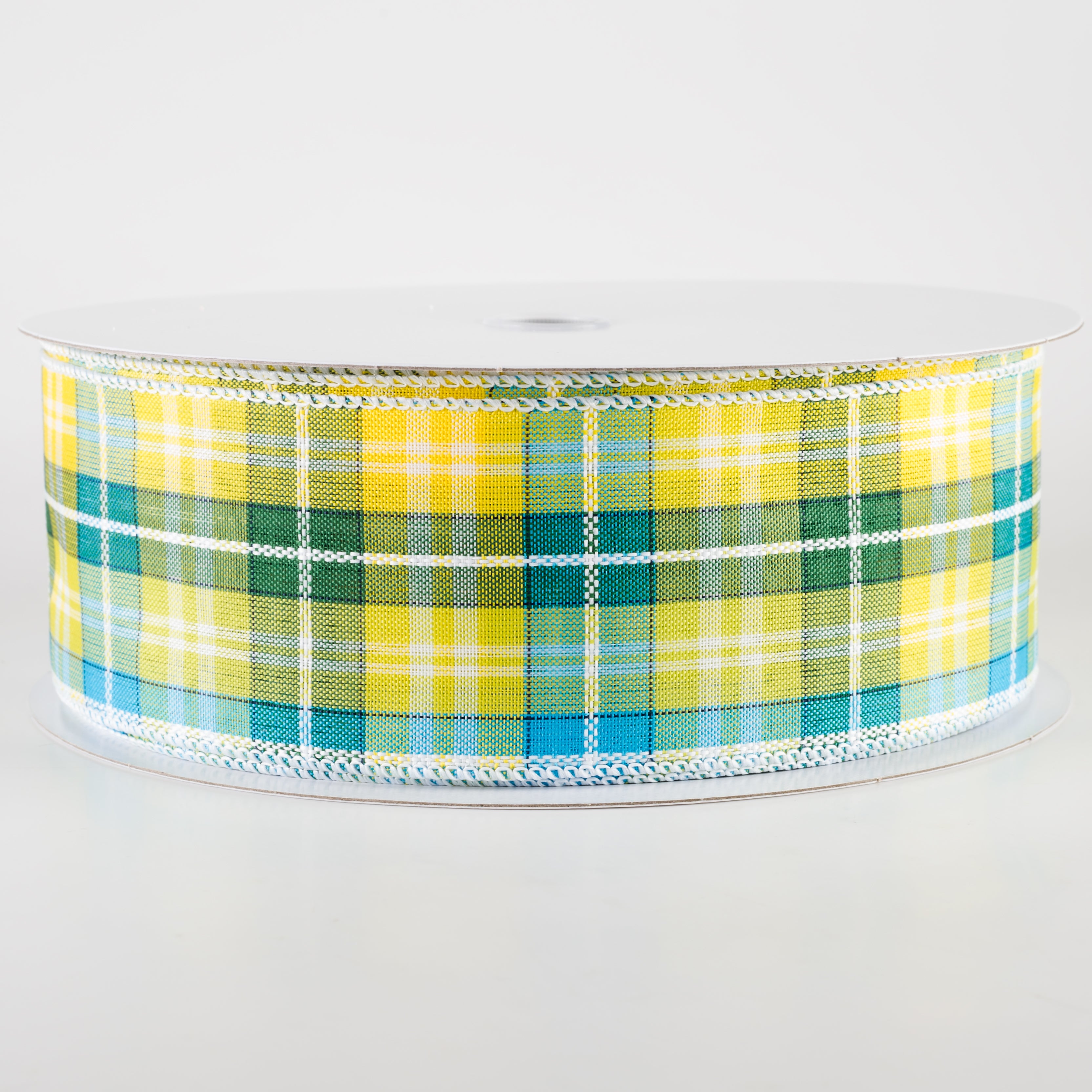 2.5" Kennedy Plaid Ribbon: Turquoise, Green, Yellow (50 Yards) Item Number: 841-40-422