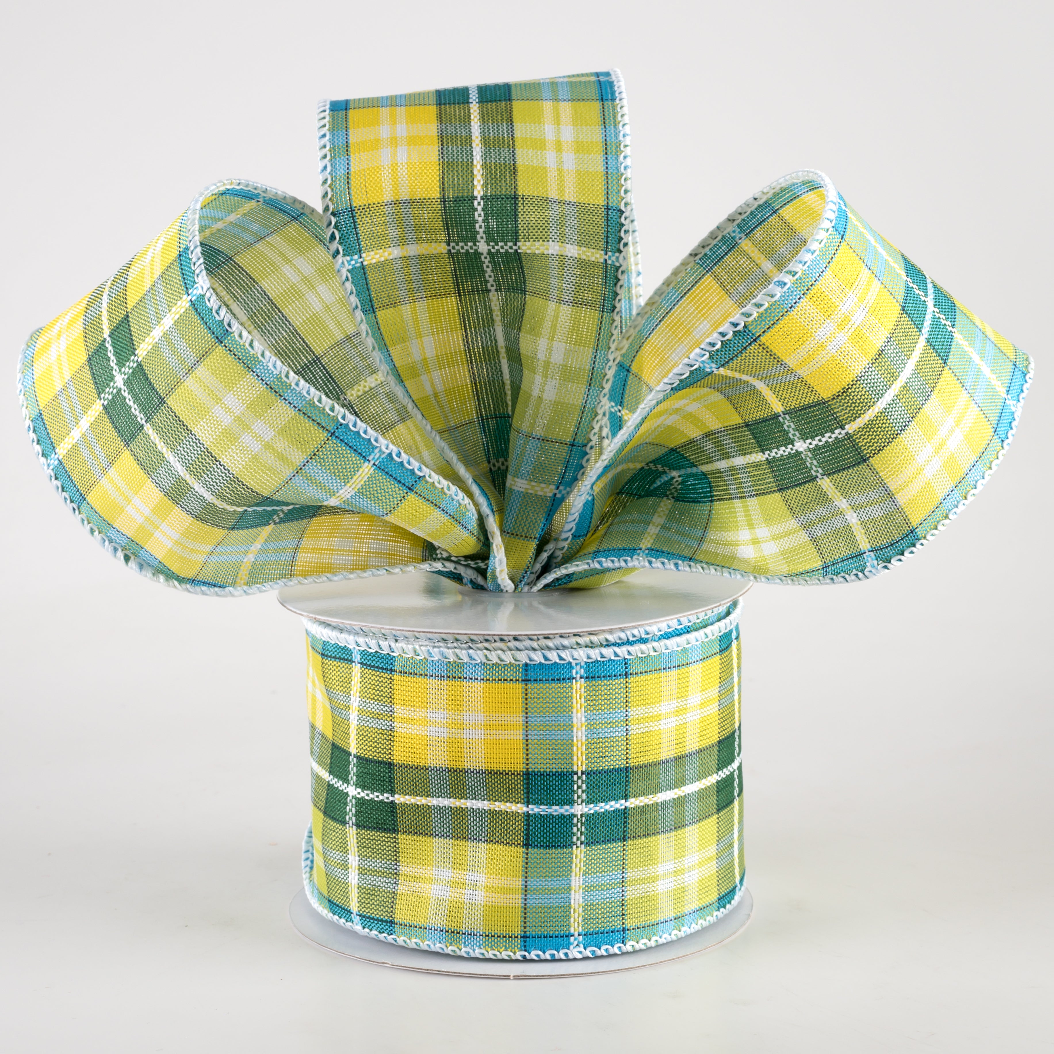 2.5" Kennedy Plaid Ribbon: Turquoise, Green, Yellow (10 Yards) Lifestyle Photo
