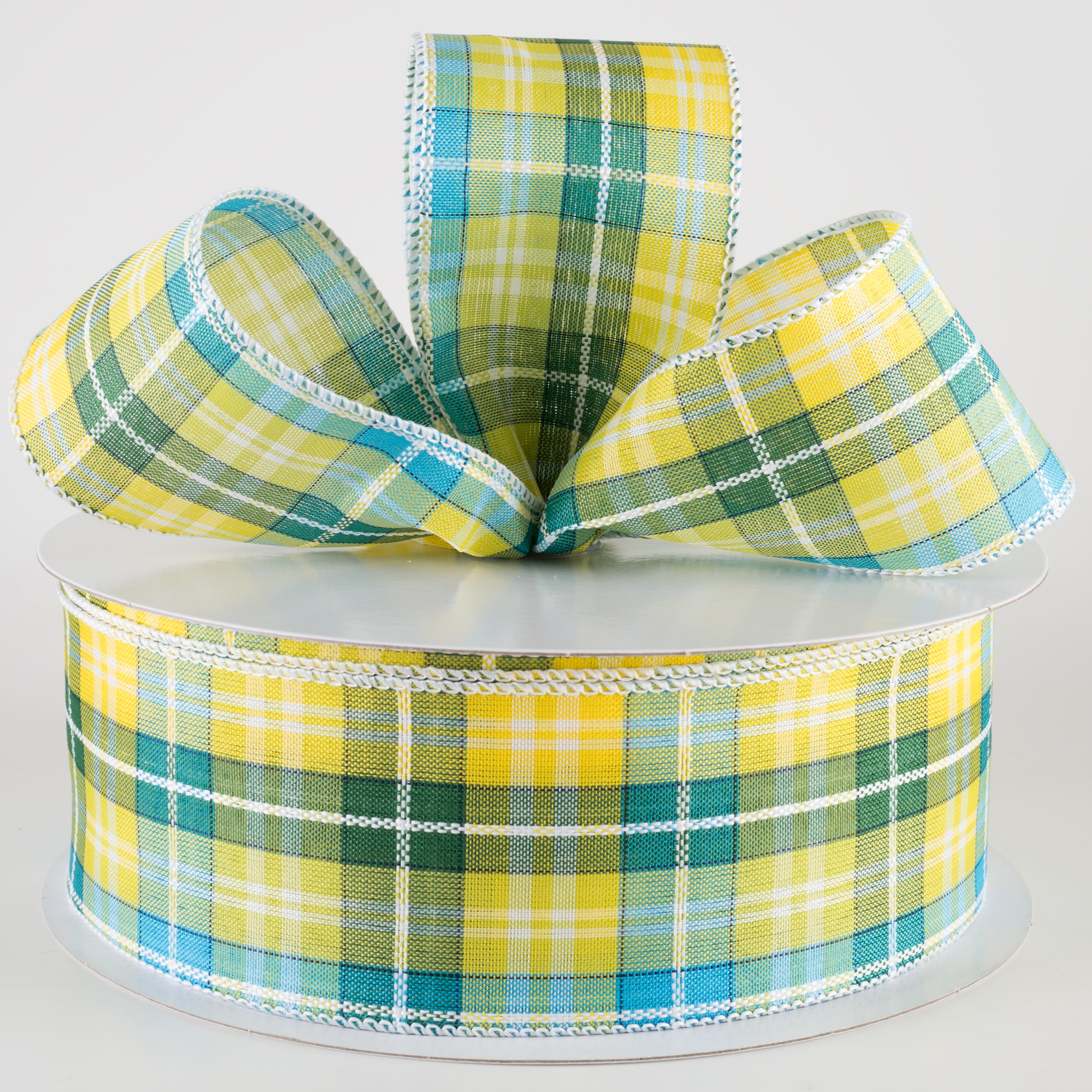2.5" Kennedy Plaid Ribbon: Turquoise, Green, Yellow (50 Yards) Lifestyle Photo