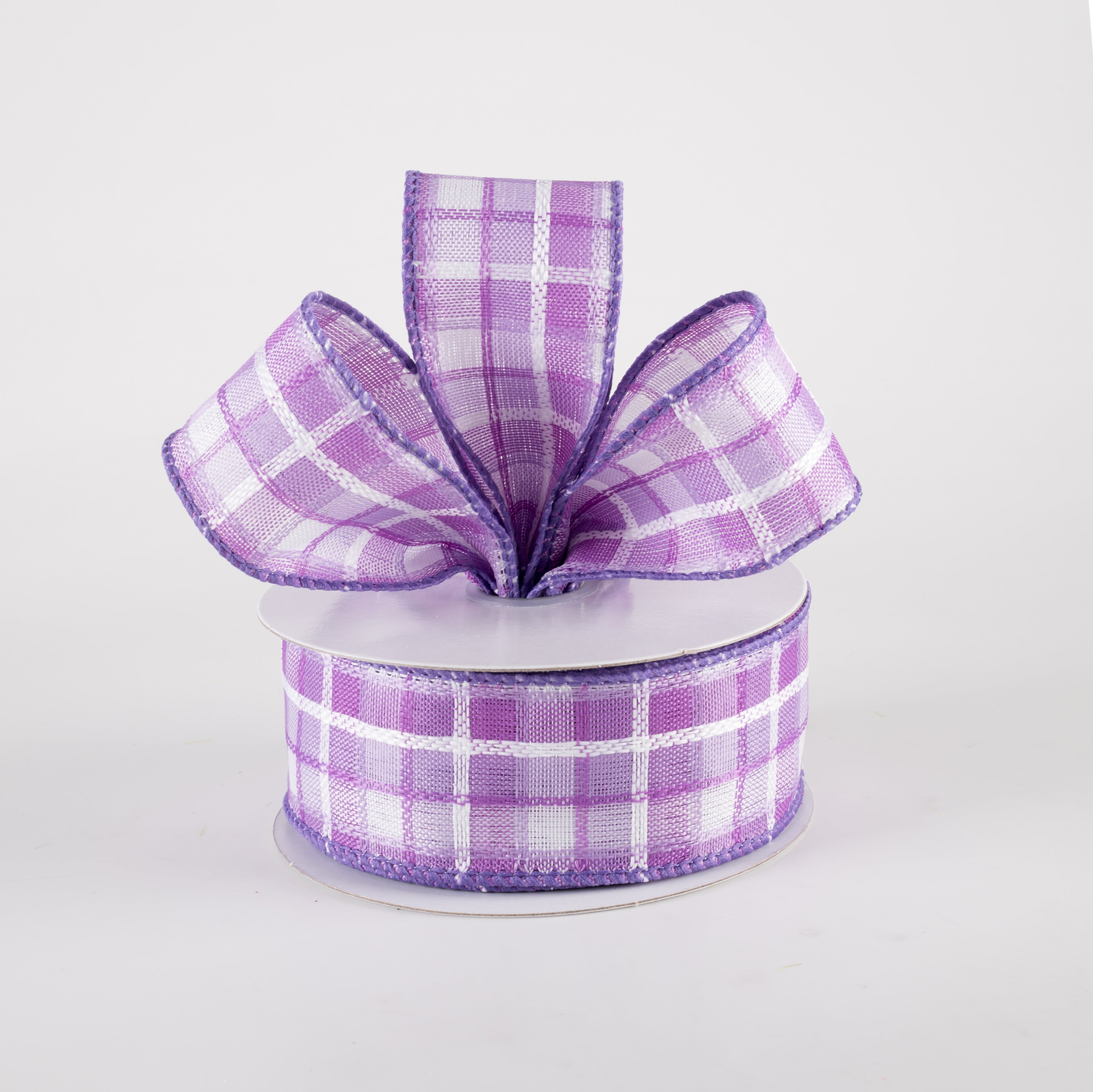 1.5" Kentini Plaid Ribbon: Lavender & White (10 Yards) Lifestyle Photo