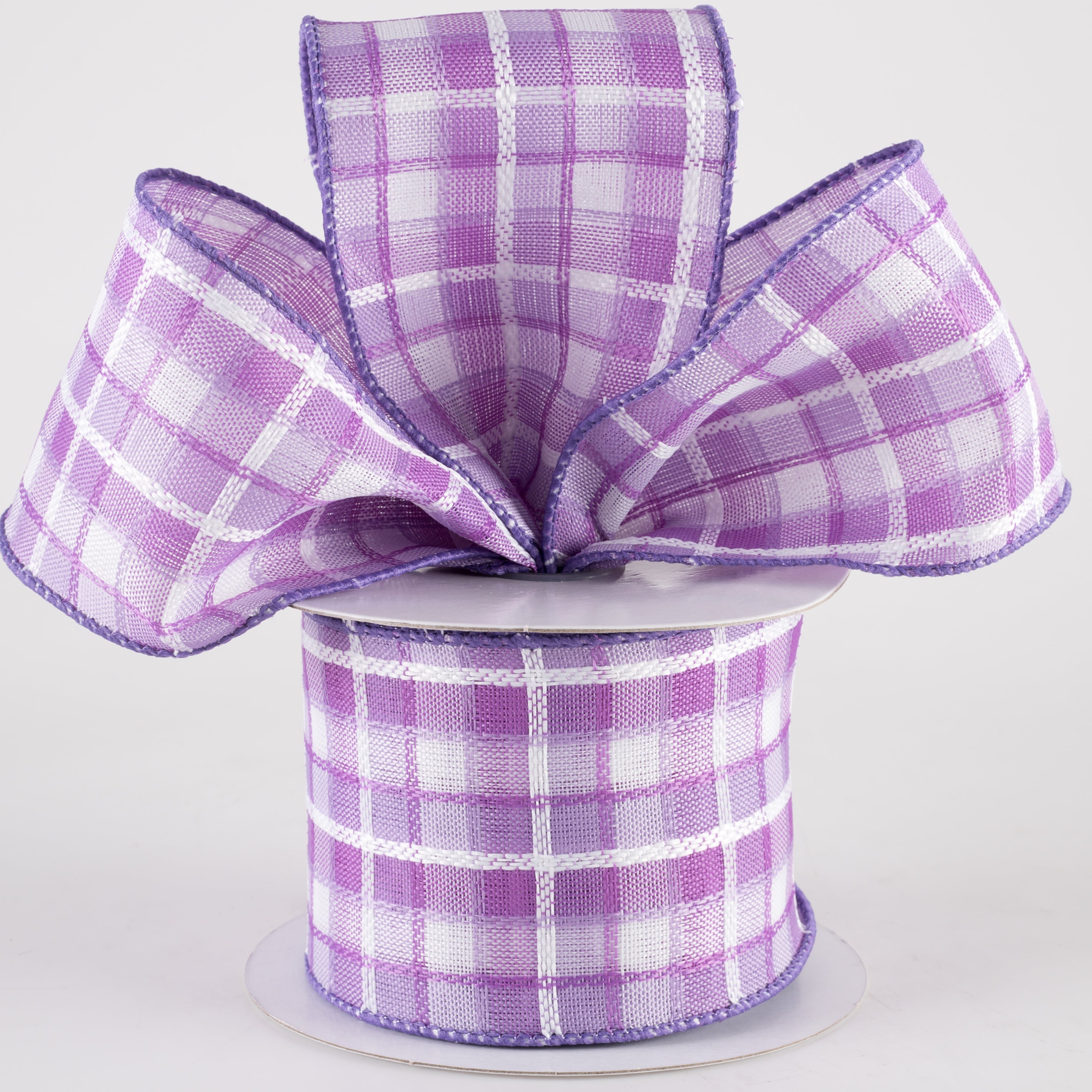 2.5" Kentini Plaid Ribbon: Lavender & White (10 Yards) Lifestyle Photo