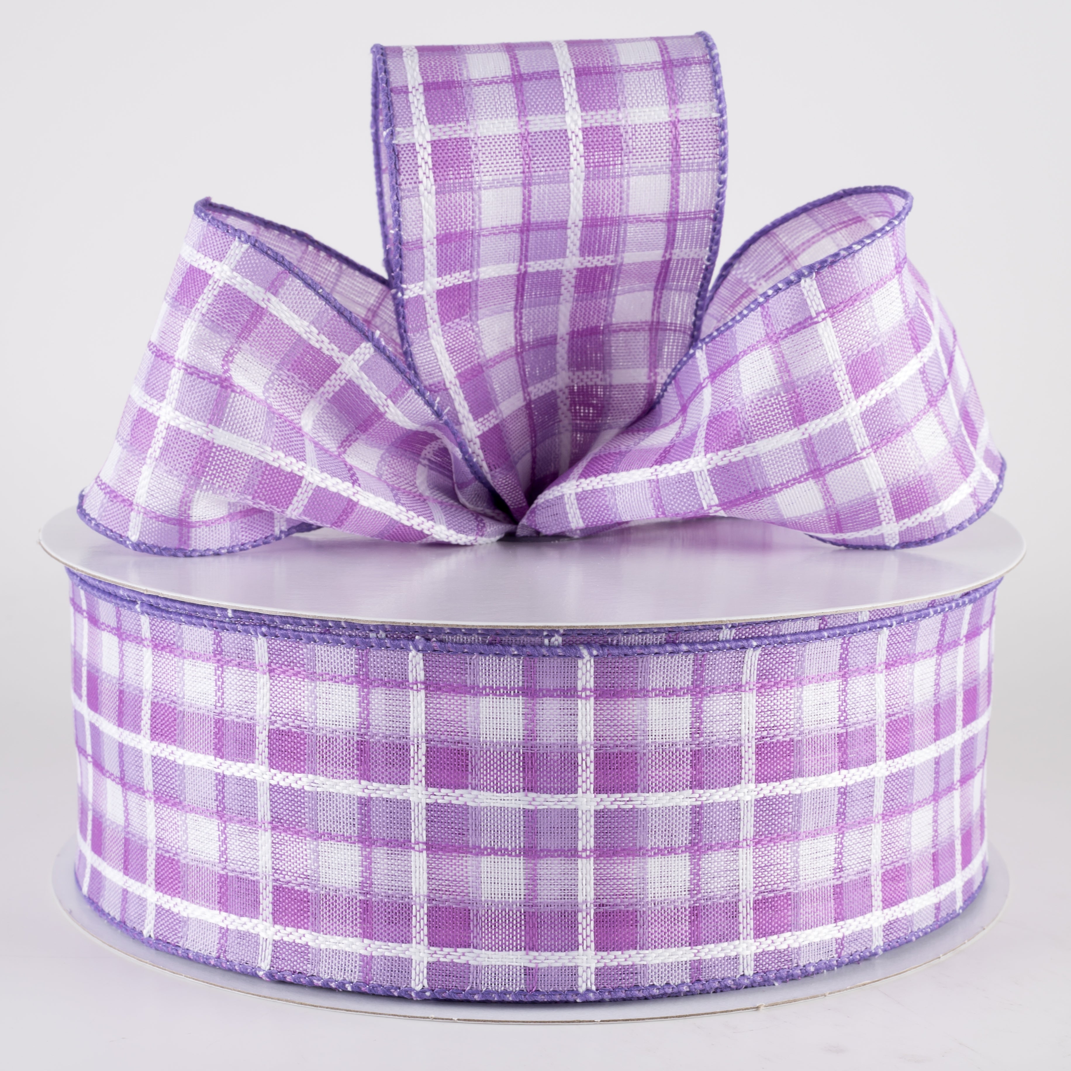 2.5" Kentini Plaid Ribbon: Lavender & White (50 Yards) Lifestyle Photo
