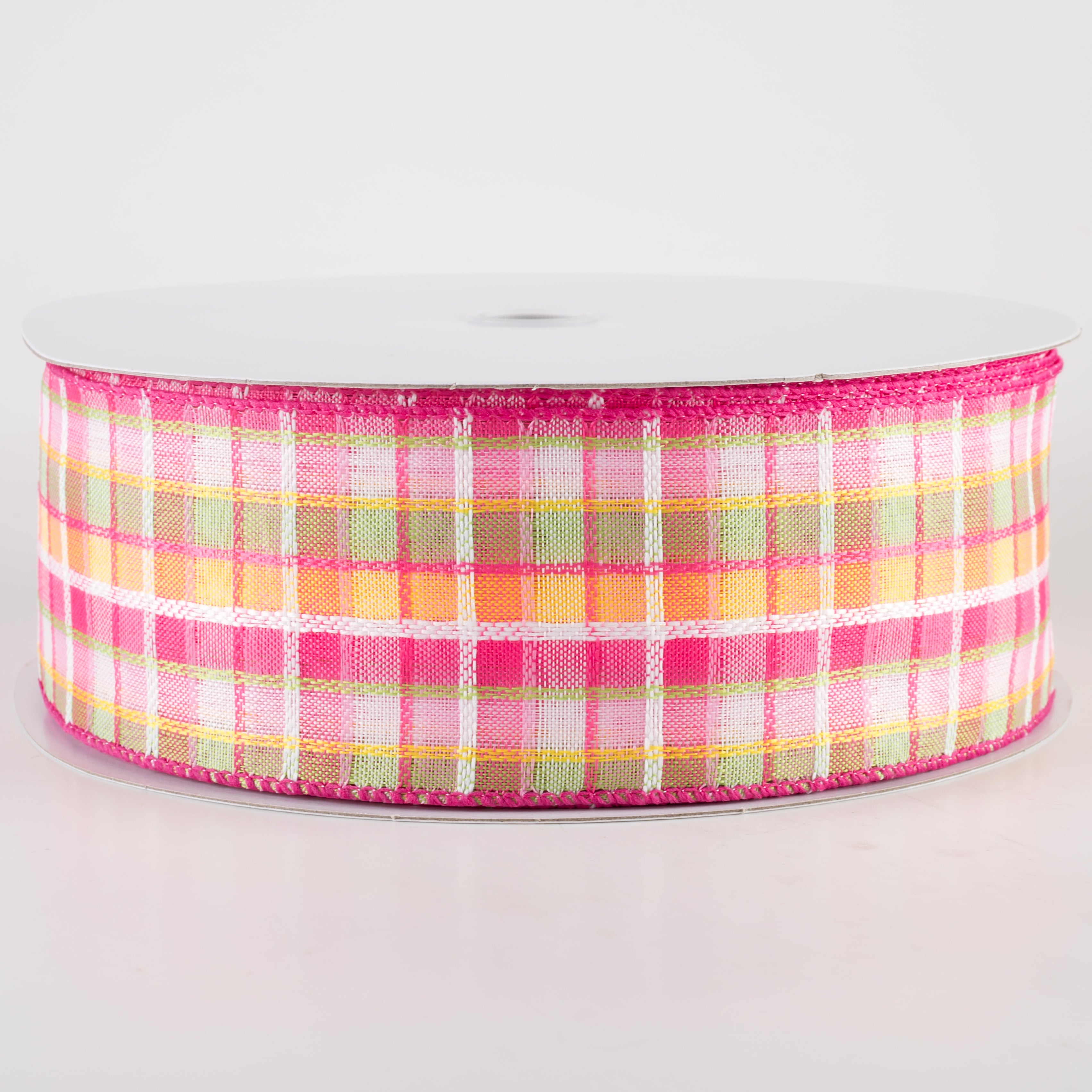 2.5" Kentini Plaid Ribbon: Pink, Fuchsia, Lime, Yellow (50 Yards) Item Number: 841-40-425