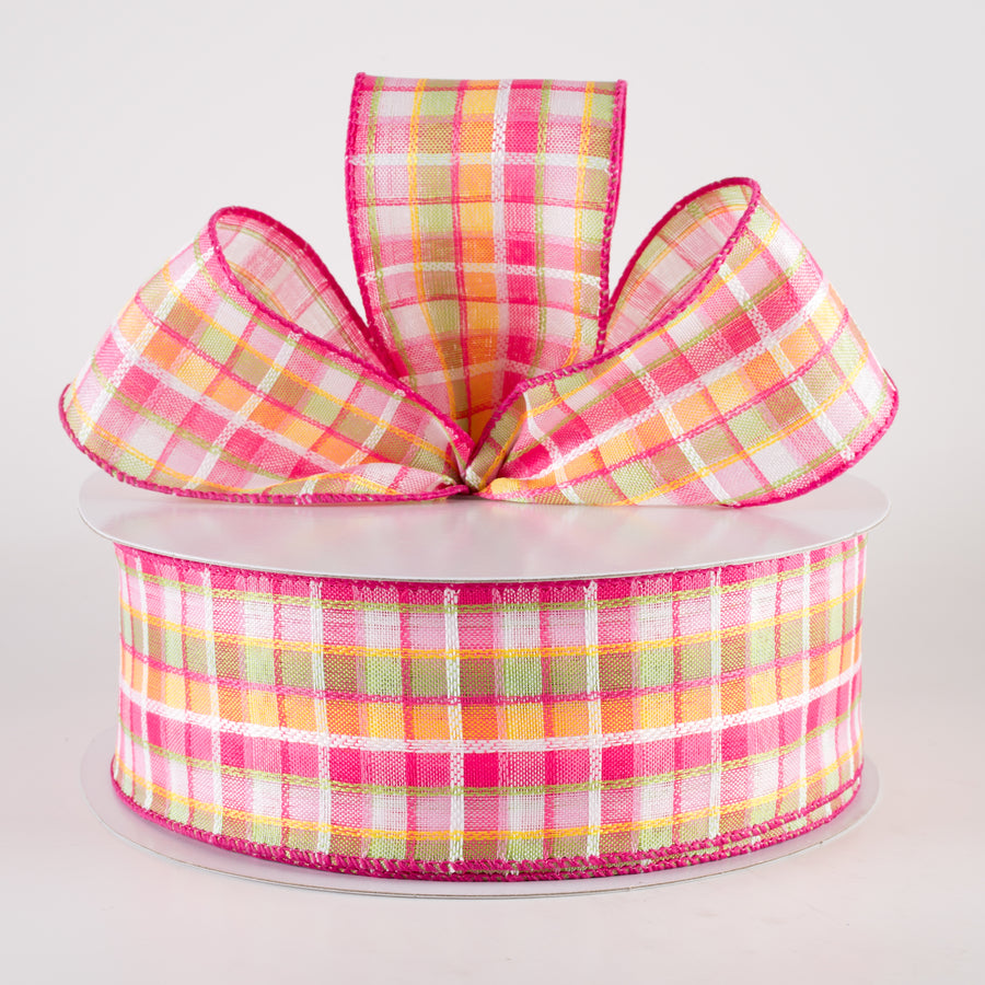 2.5" Kentini Plaid Ribbon: Pink, Fuchsia, Lime, Yellow (50 Yards) Lifestyle Photo
