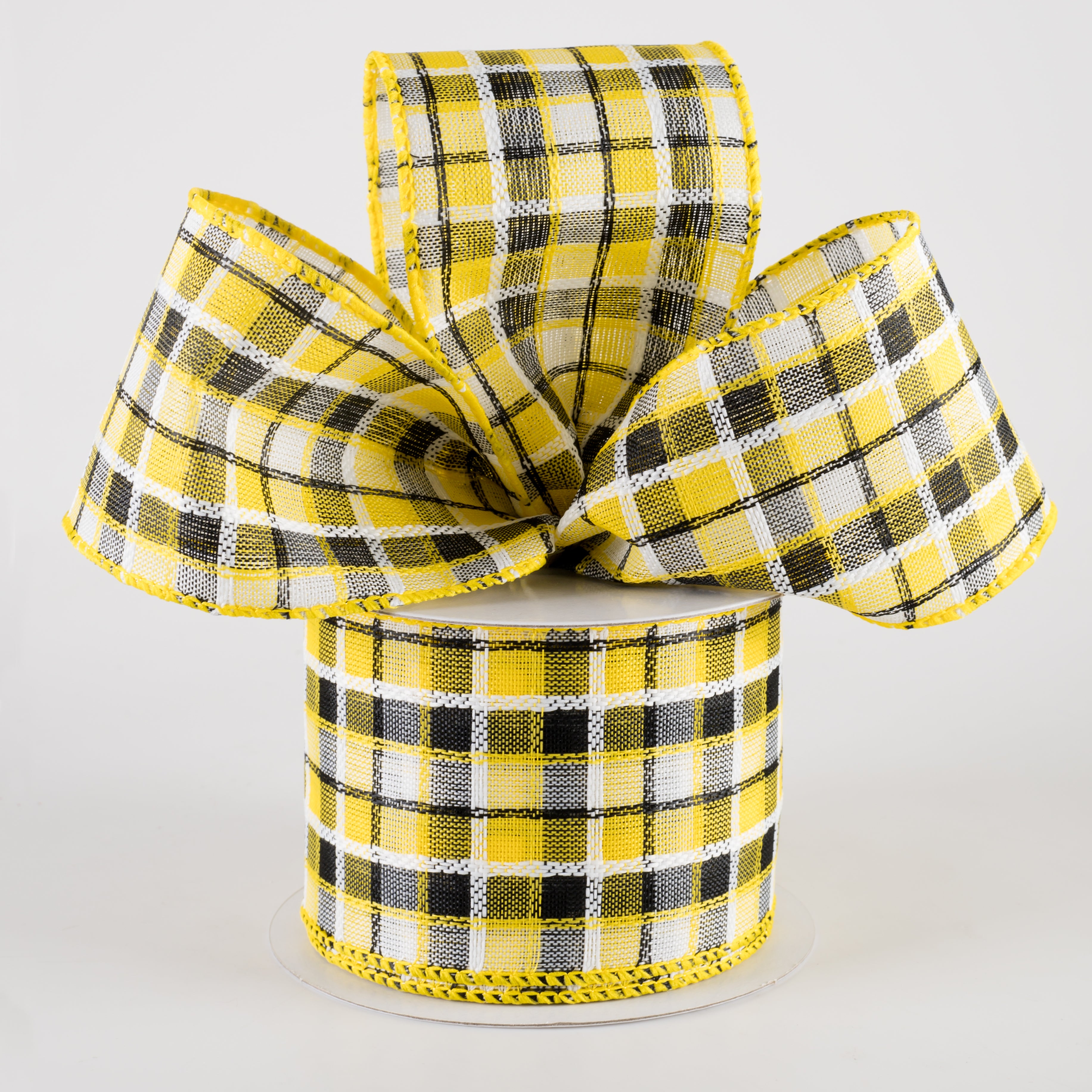 2.5" Kentini Plaid Ribbon: Yellow, Black, White (10 Yards) Lifestyle Photo