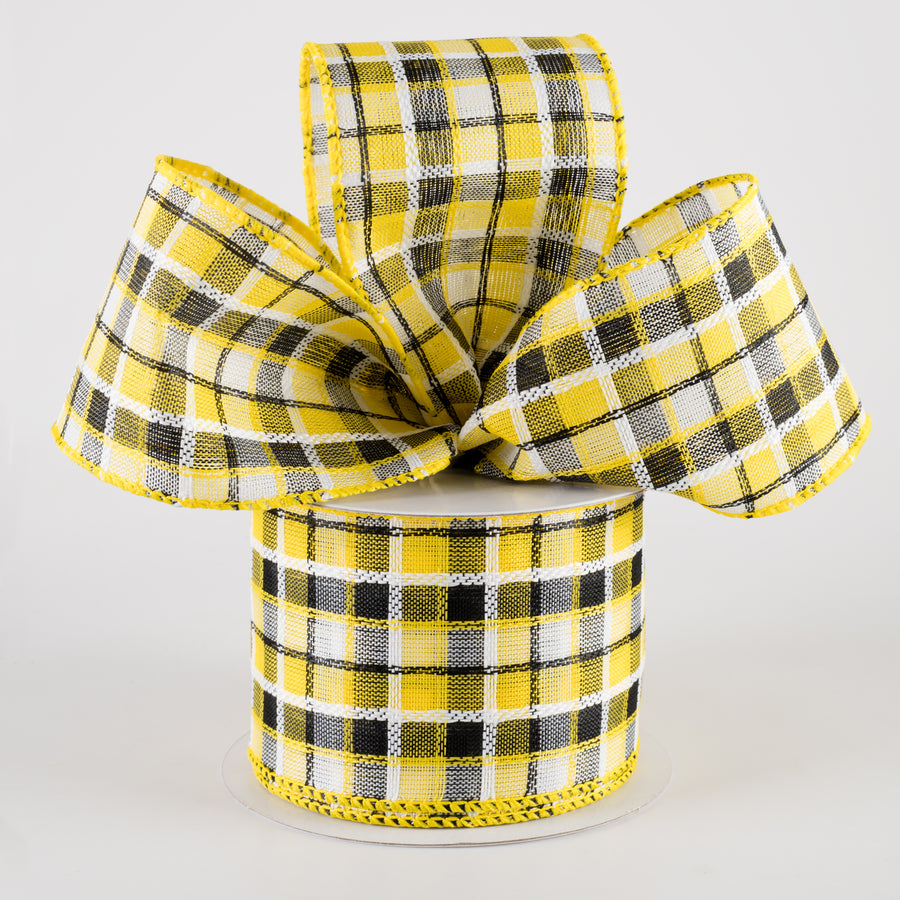 2.5" Kentini Plaid Ribbon: Yellow, Black, White (10 Yards) Lifestyle Photo