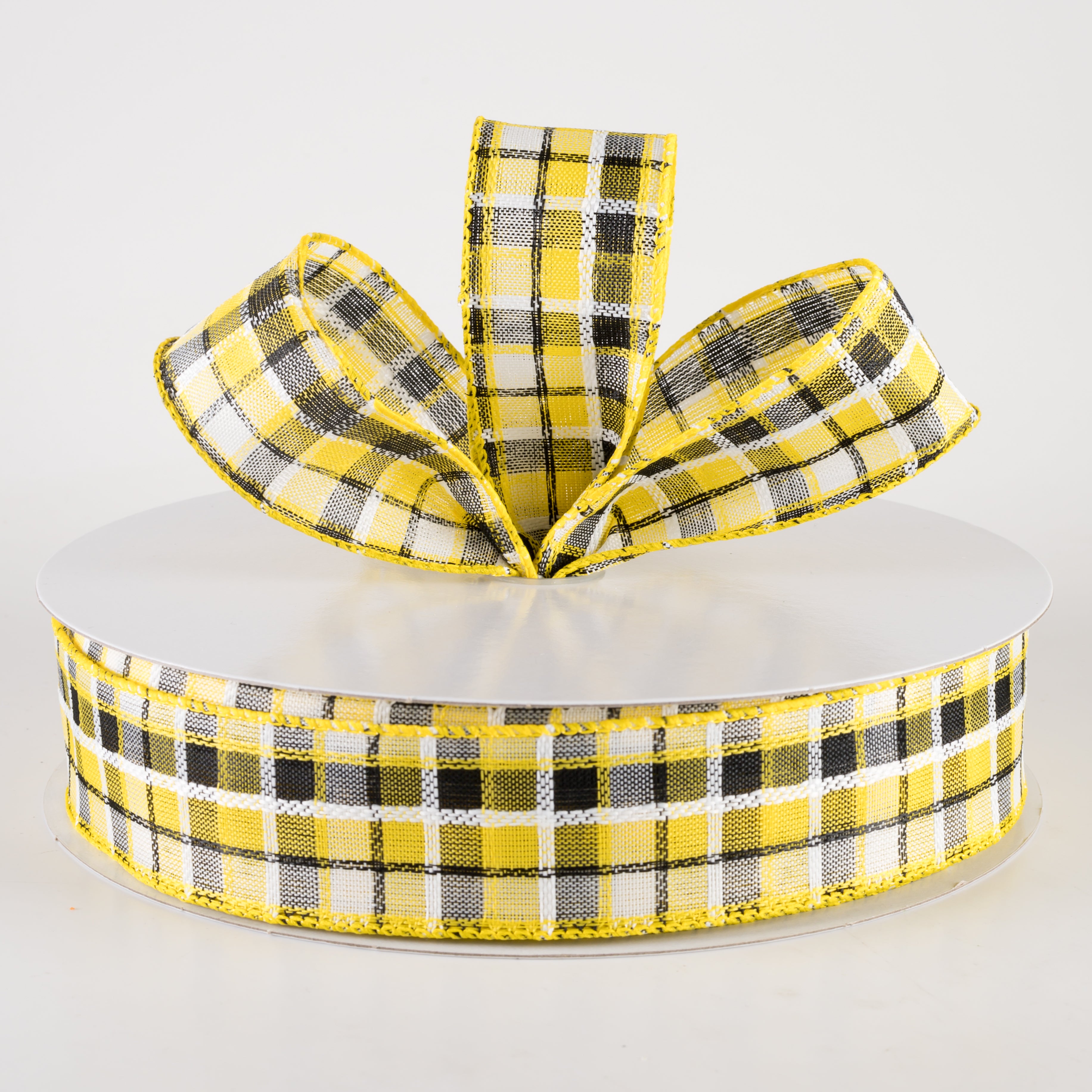 1.5" Kentini Plaid Ribbon: Yellow, Black, White (50 Yards) Lifestyle Photo