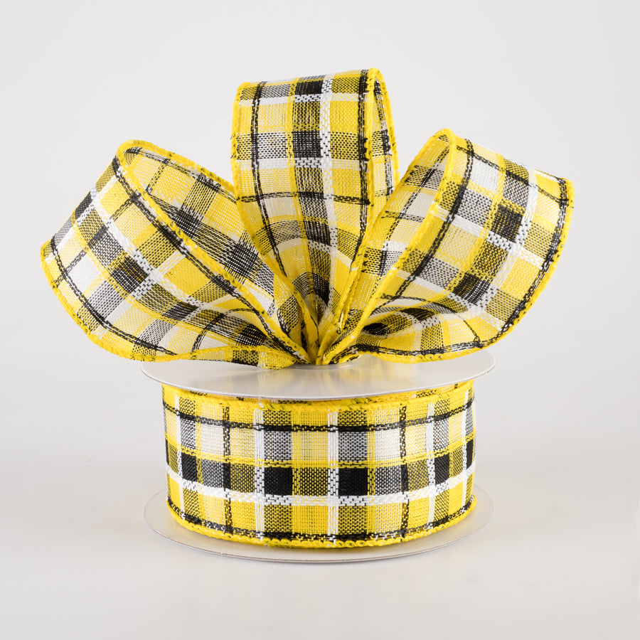 1.5" Kentini Plaid Ribbon: Yellow, Black, White (10 Yards) Lifestyle Photo