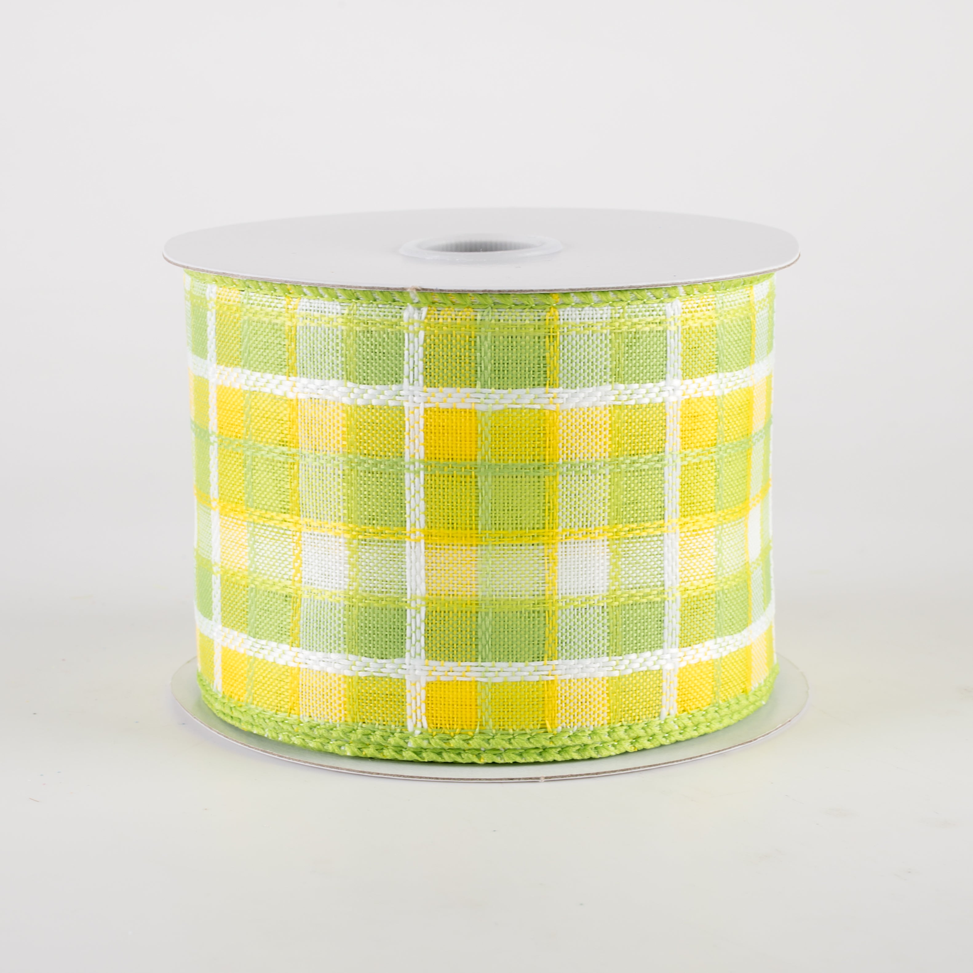 2.5" Kentini Plaid Ribbon: Yellow, Lime, White (10 Yards)