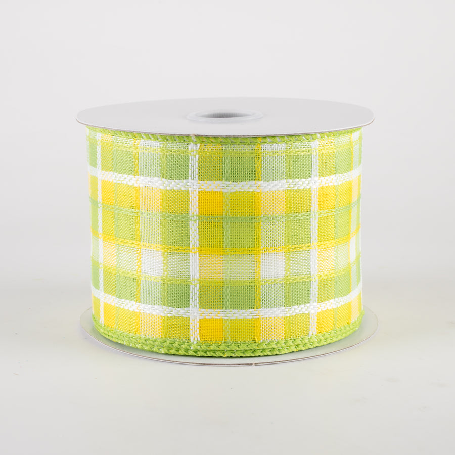 2.5" Kentini Plaid Ribbon: Yellow, Lime, White (10 Yards)