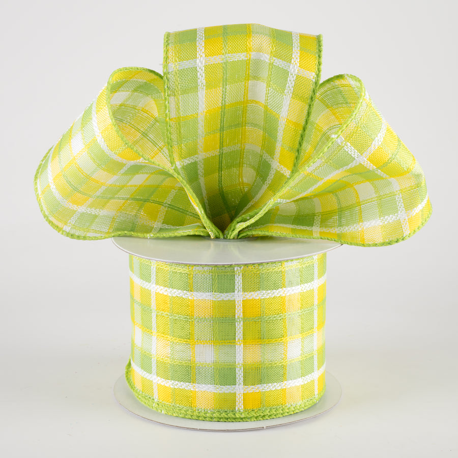 2.5" Kentini Plaid Ribbon: Yellow, Lime, White (10 Yards) Lifestyle Photo
