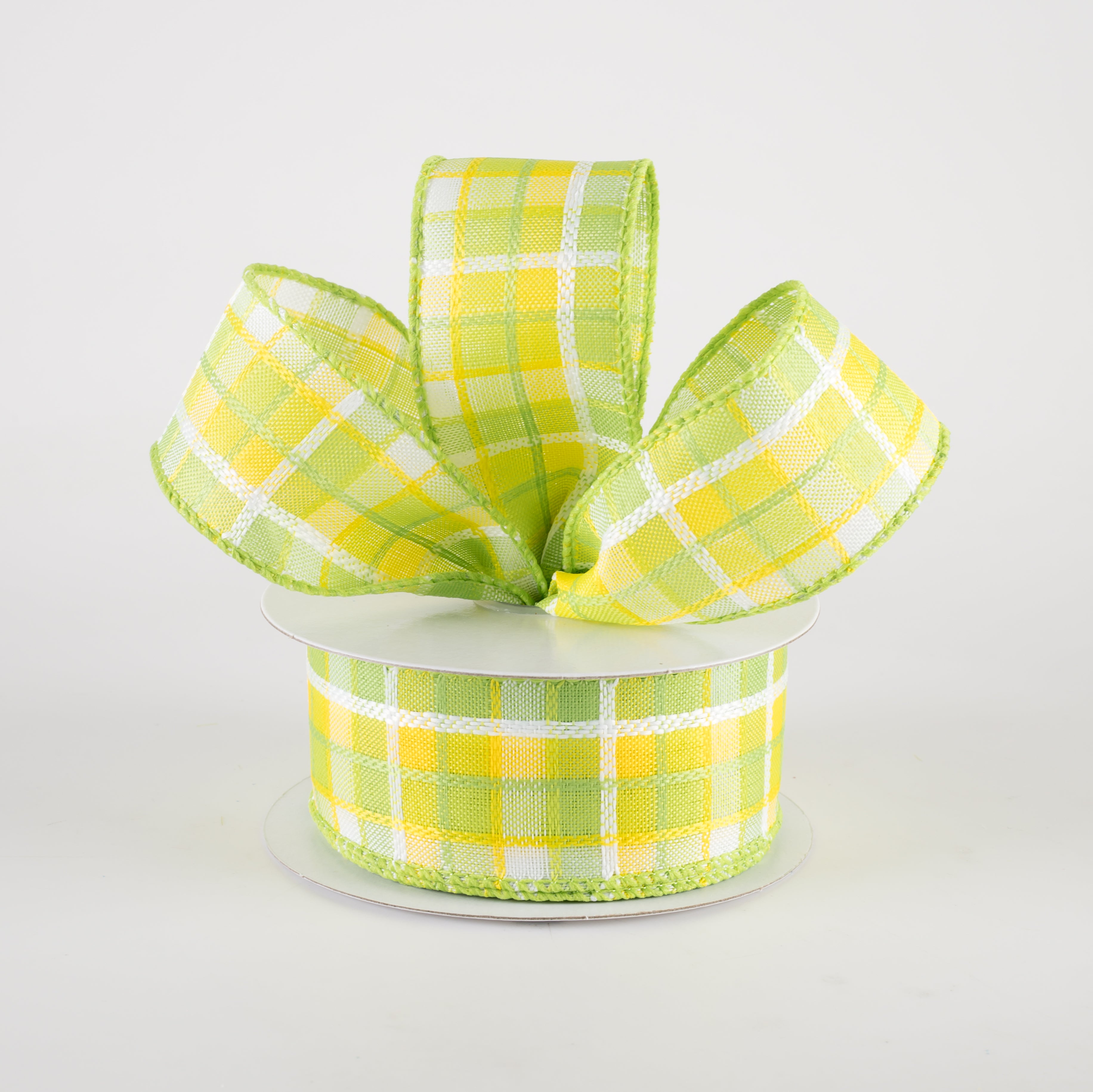 1.5" Kentini Plaid Ribbon: Yellow, Lime, White (10 Yards) Lifestyle Photo