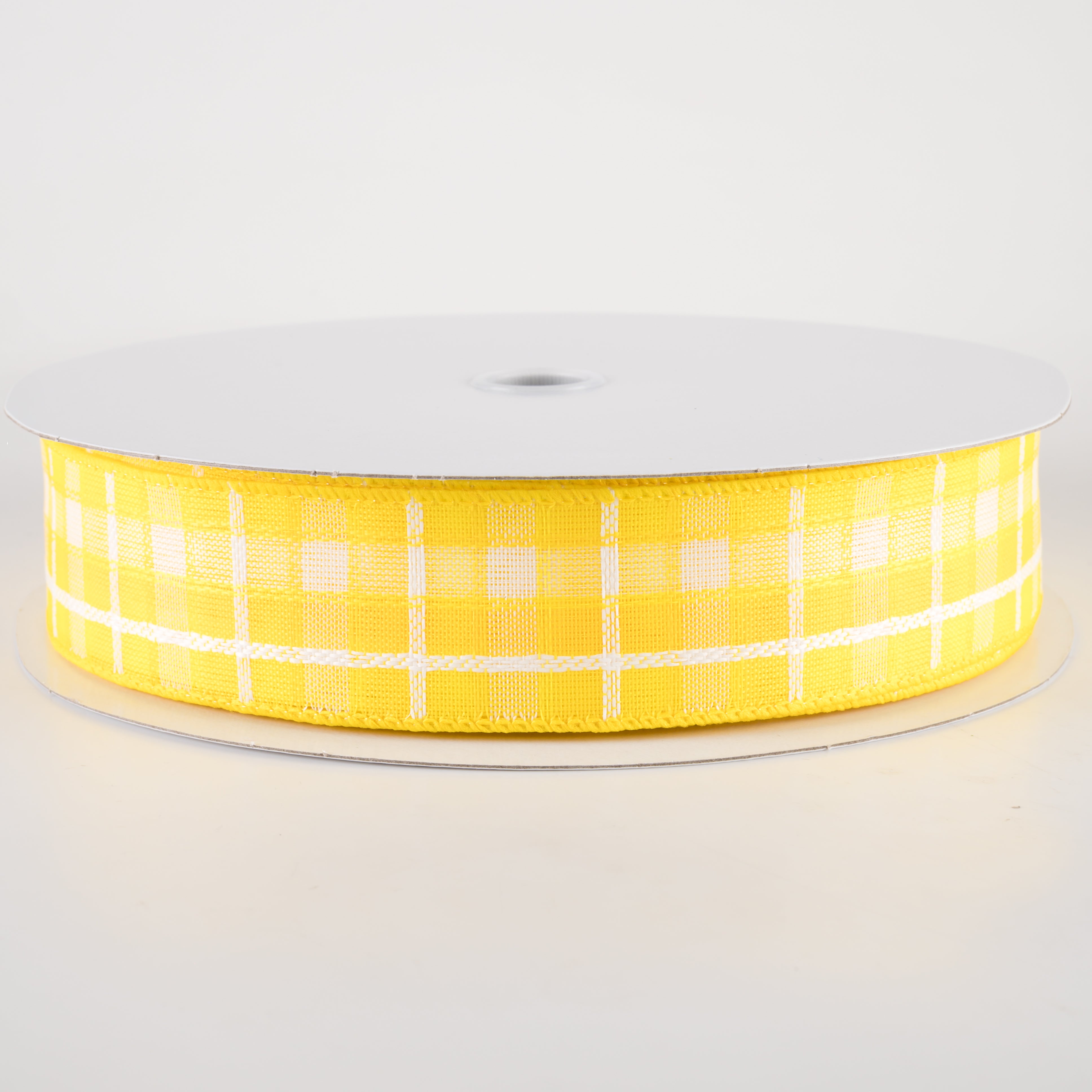 1.5" Kentini Plaid Ribbon: Yellow & White (50 Yards)