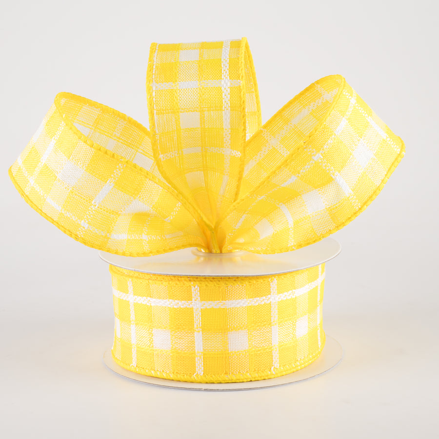 1.5" Kentini Plaid Ribbon: Yellow & White (10 Yards) Lifestyle Photo
