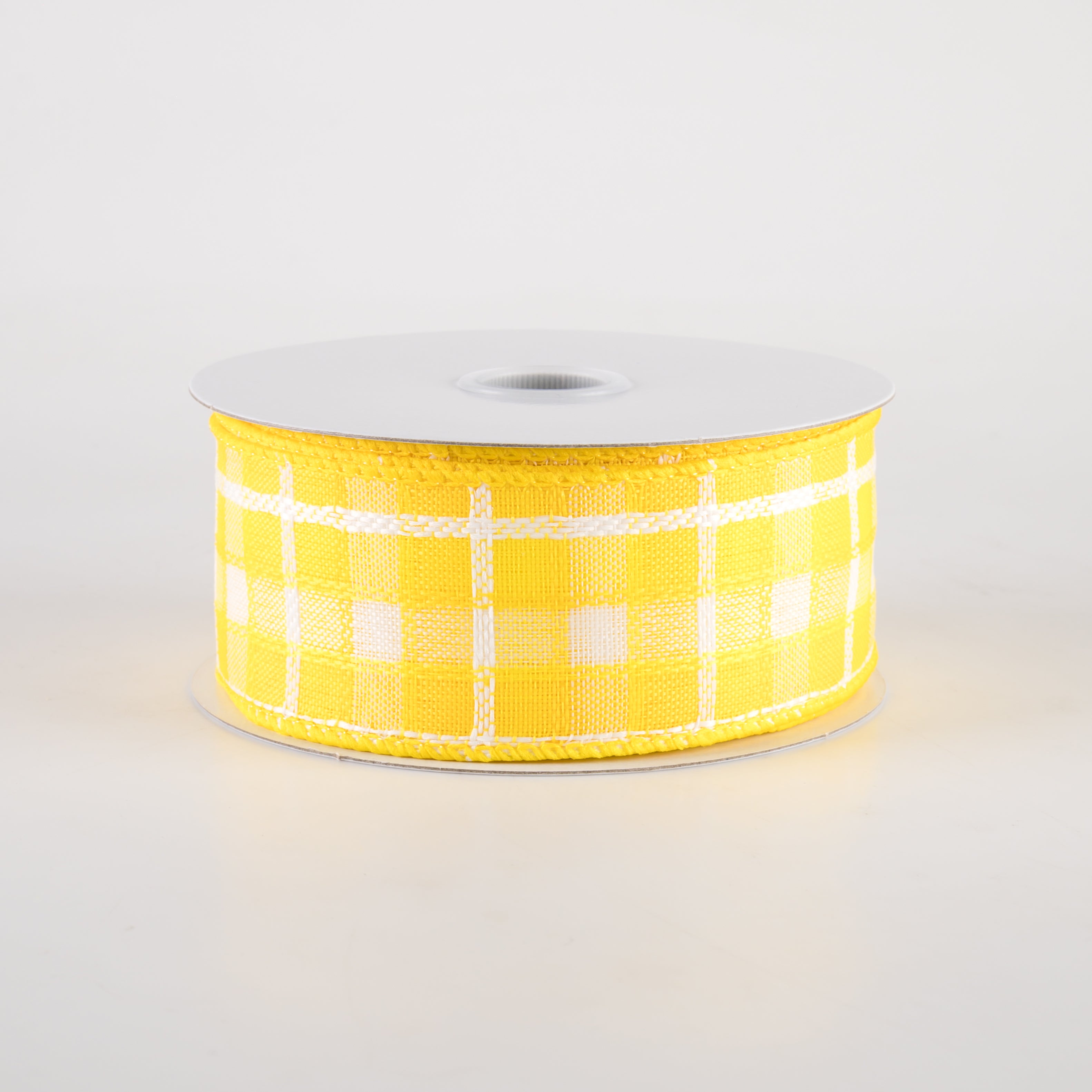1.5" Kentini Plaid Ribbon: Yellow & White (10 Yards)