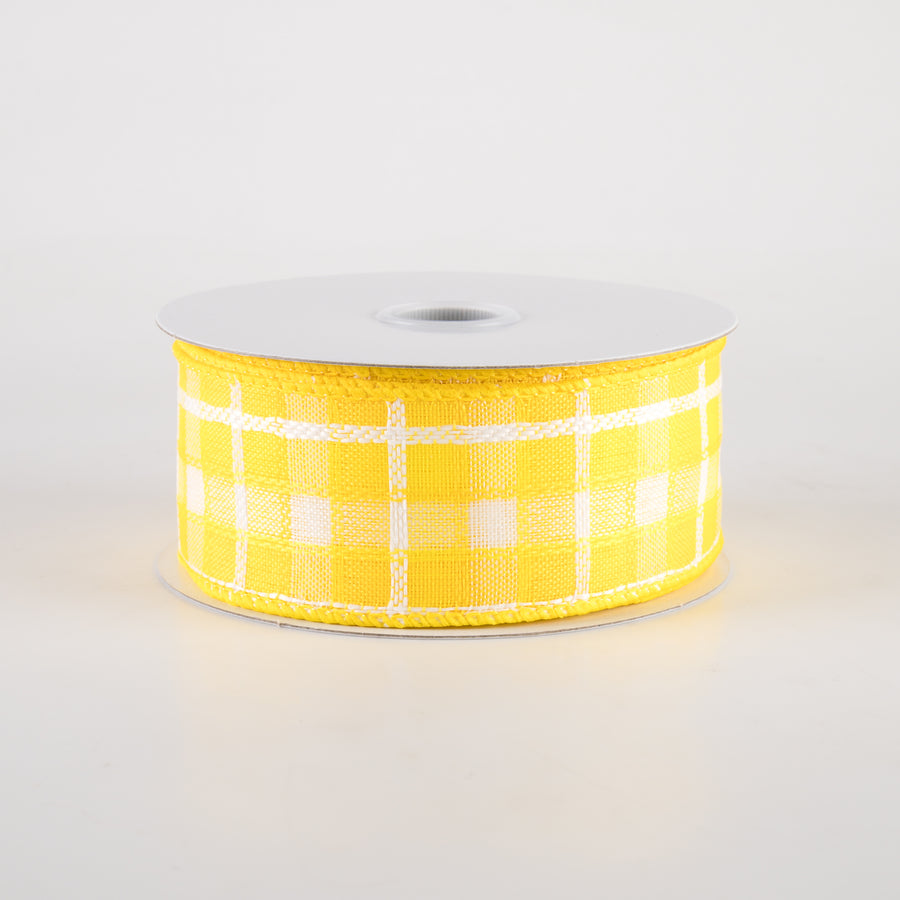 1.5" Kentini Plaid Ribbon: Yellow & White (10 Yards)