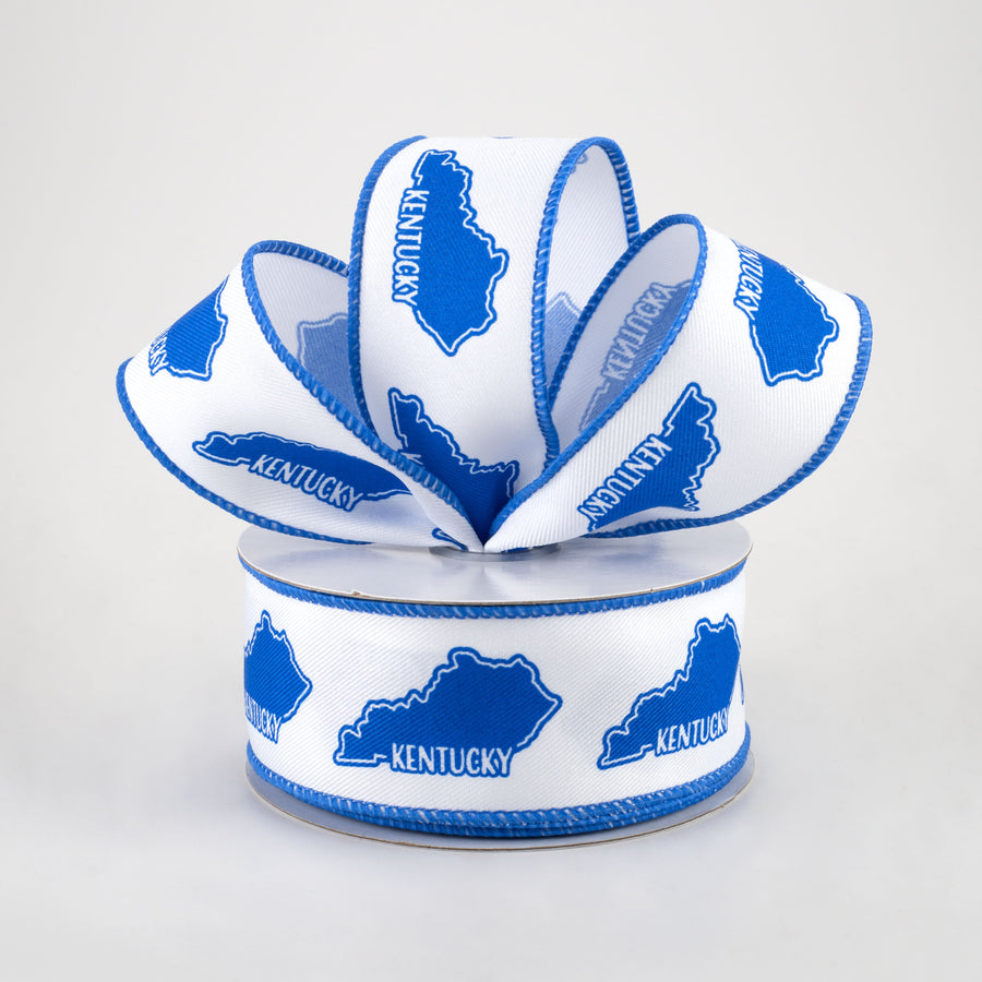 1.5" Kentucky Silhouette Ribbon: White & Blue (10 Yards) Lifestyle Photo