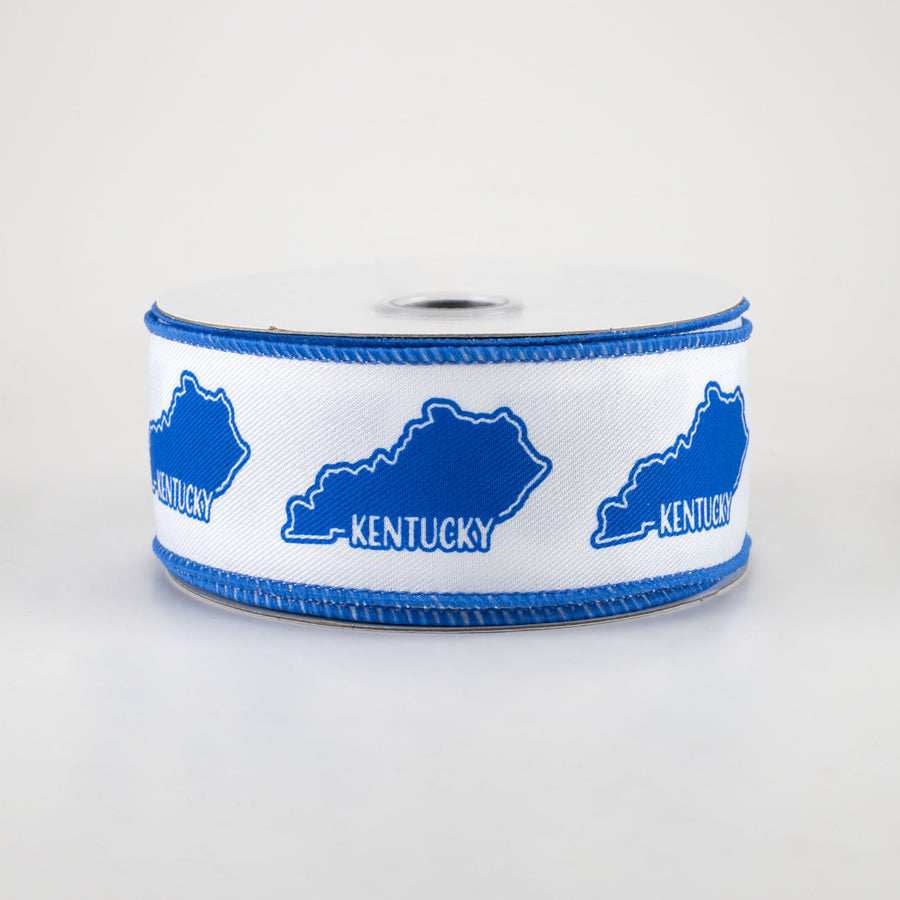 1.5" Kentucky Silhouette Ribbon: White & Blue (10 Yards)