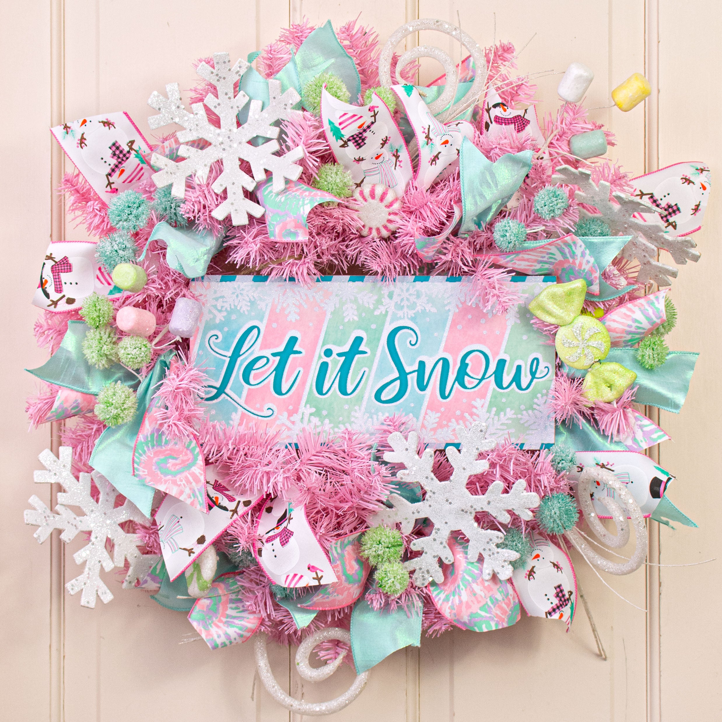 24" King's Pine Wreath: Pink Lifestyle Photo