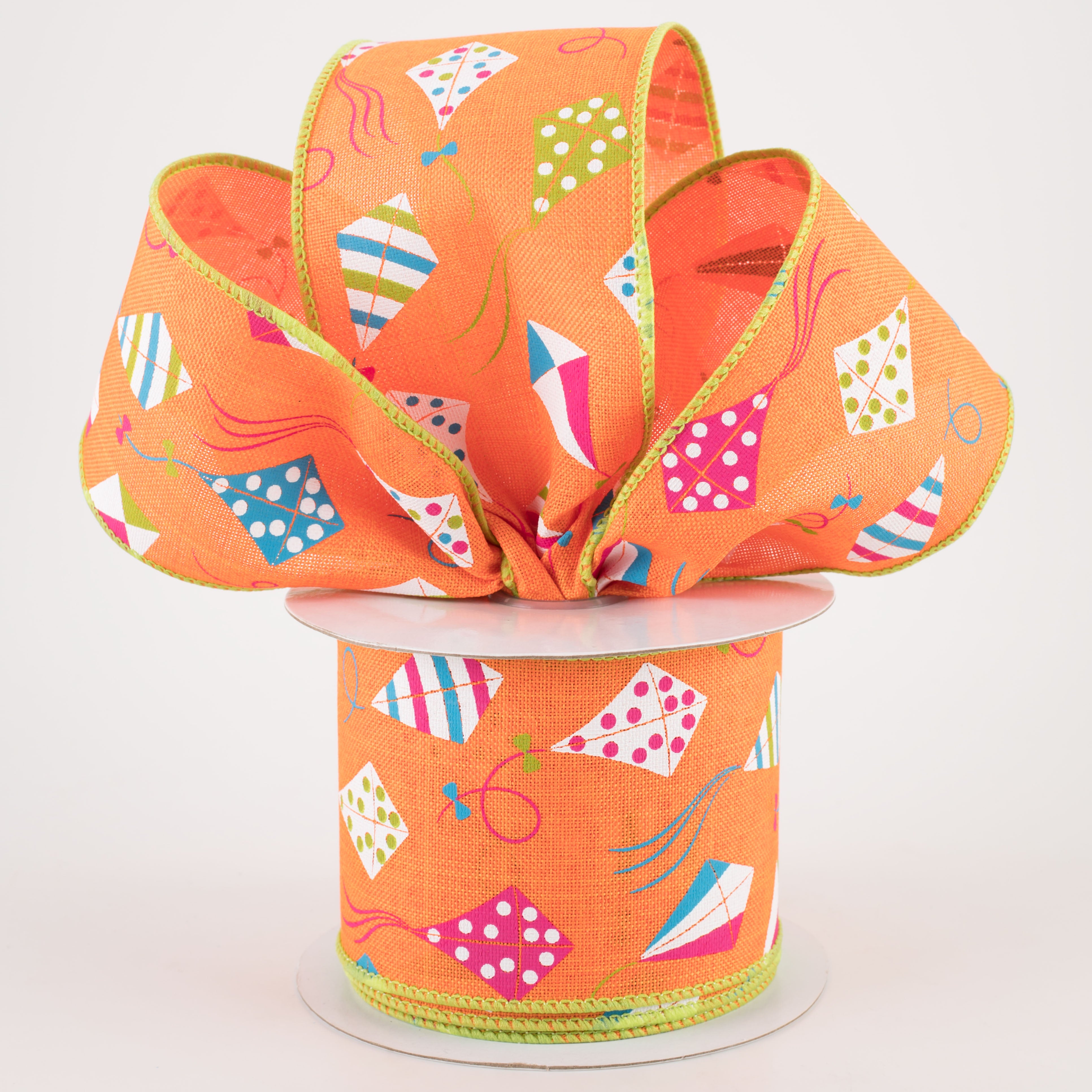2.5" Kites Ribbon: Orange, Lime, Fuchsia, Turquoise (10 Yards) Lifestyle Photo