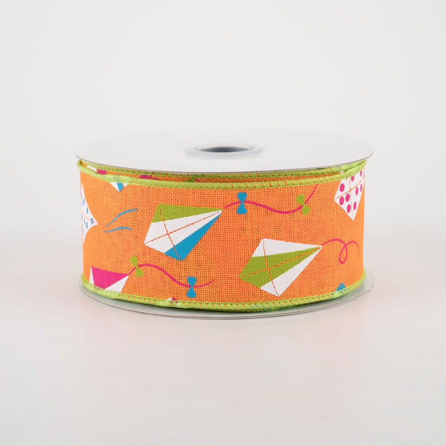 1.5" Kites Ribbon: Orange, Lime, Fuchsia, Turquoise (10 Yards)
