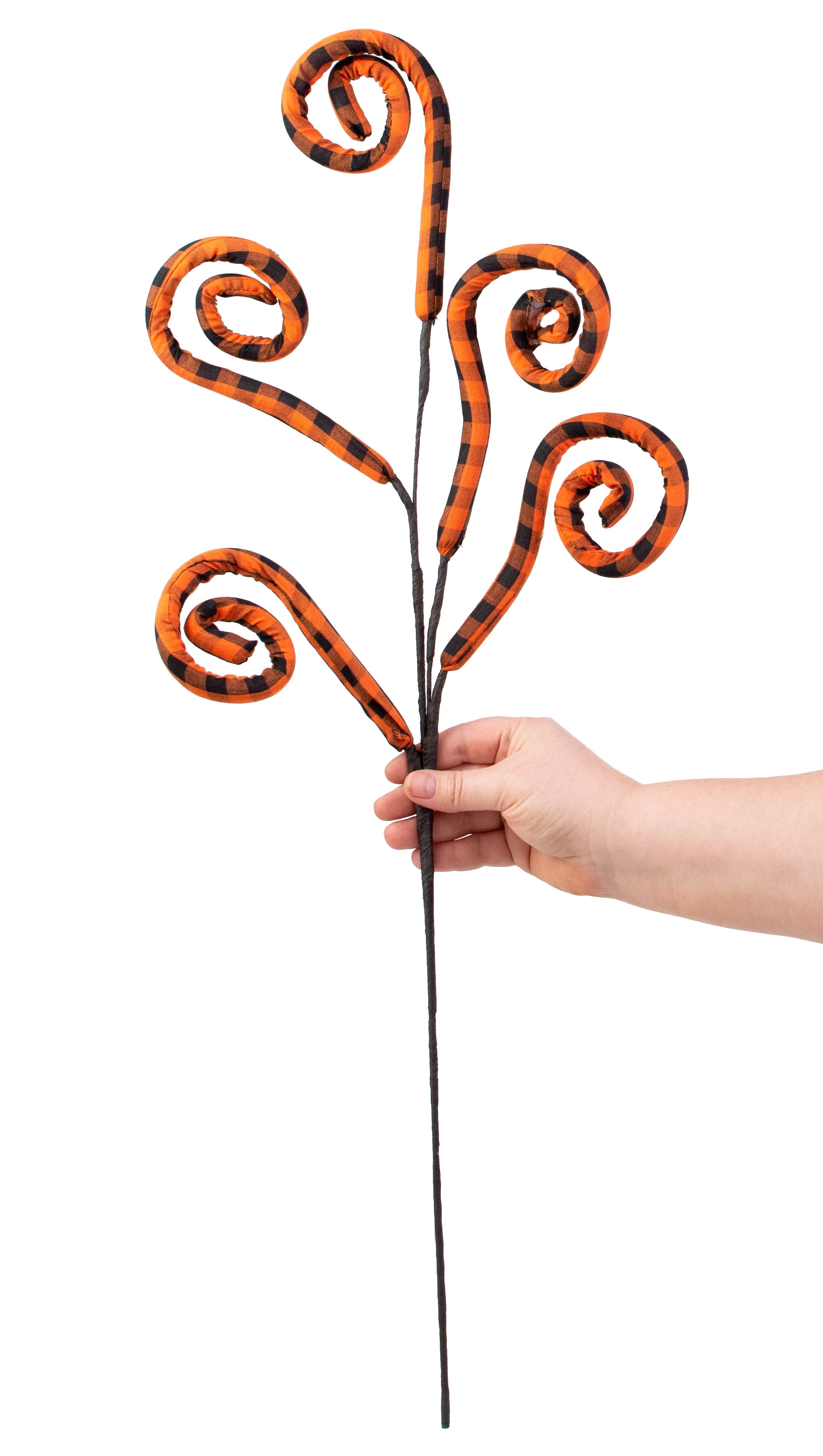 30" Knit Fabric Plaid Spiral Curly Spray: Orange & Black detail photo 3