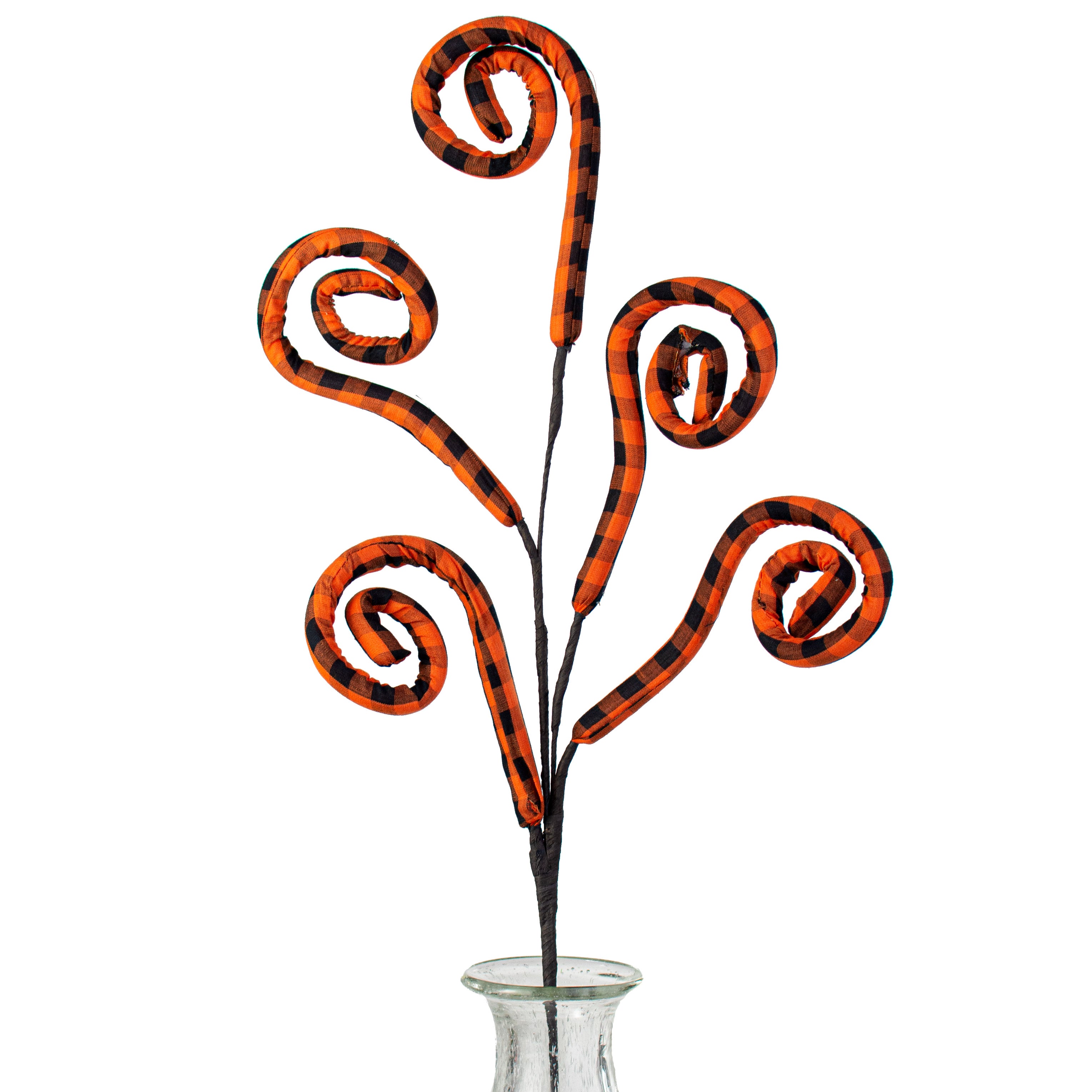 30" Knit Fabric Plaid Spiral Curly Spray: Orange & Black Item Number: 56532ORBK