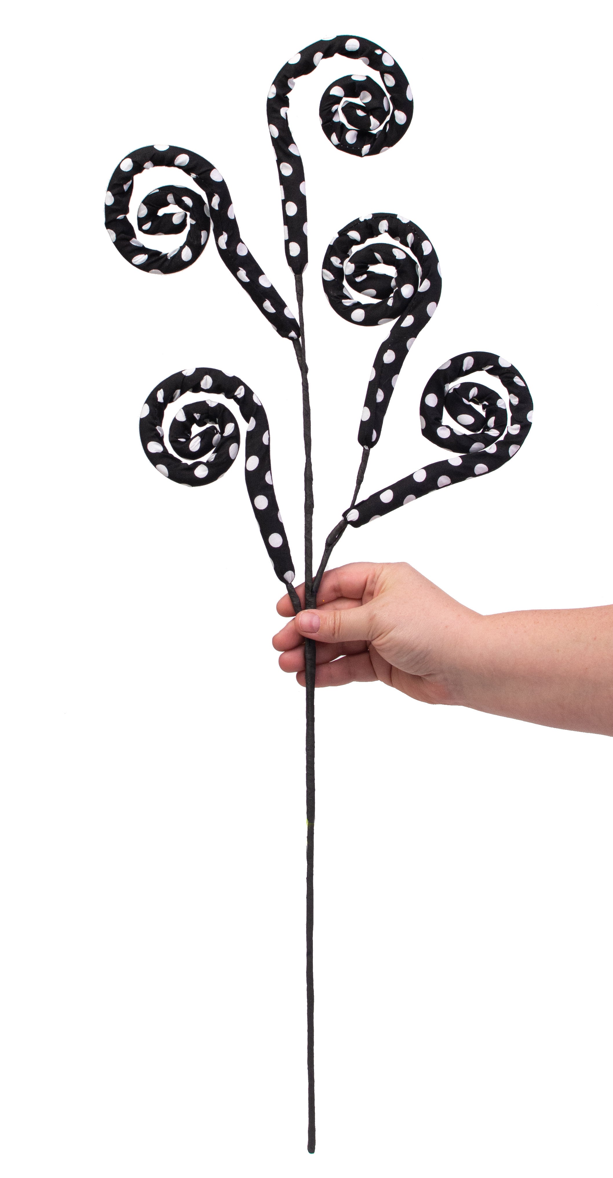 30" Knit Fabric Polkadot Spiral Curly Spray: Black & White detail photo 3